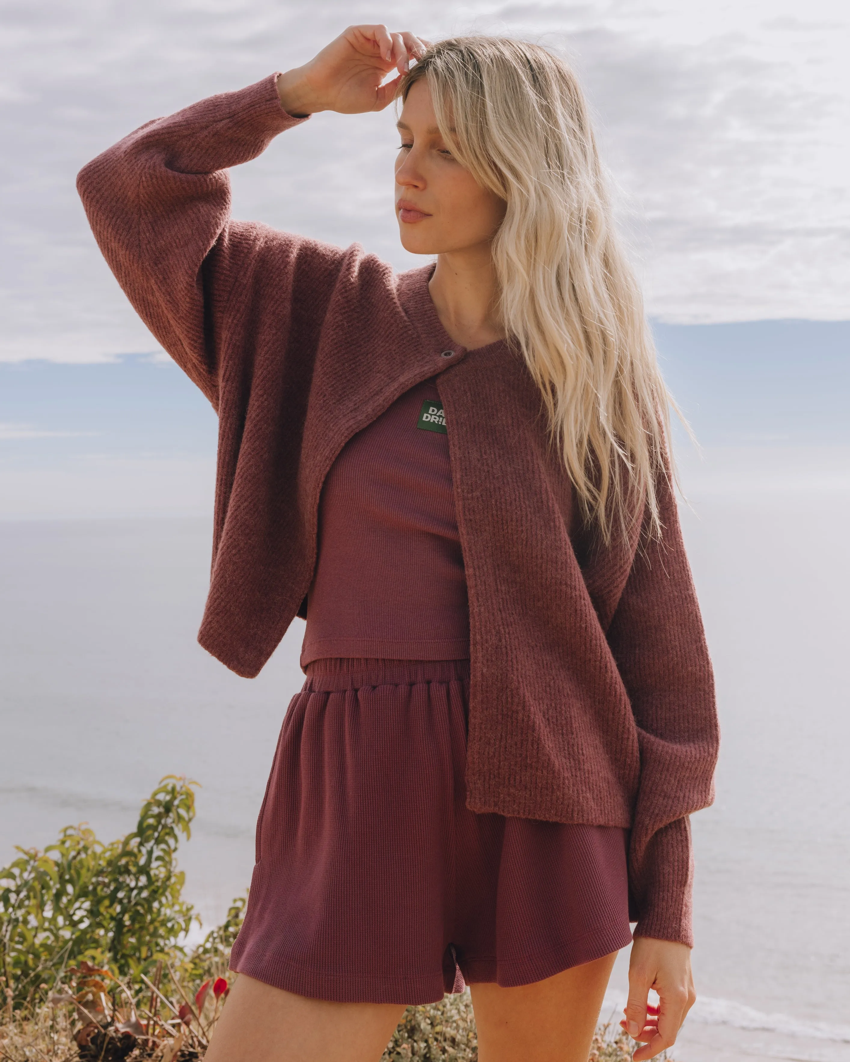 Single Button Long Sleeve Sweater - Wine sold by Daily Drills