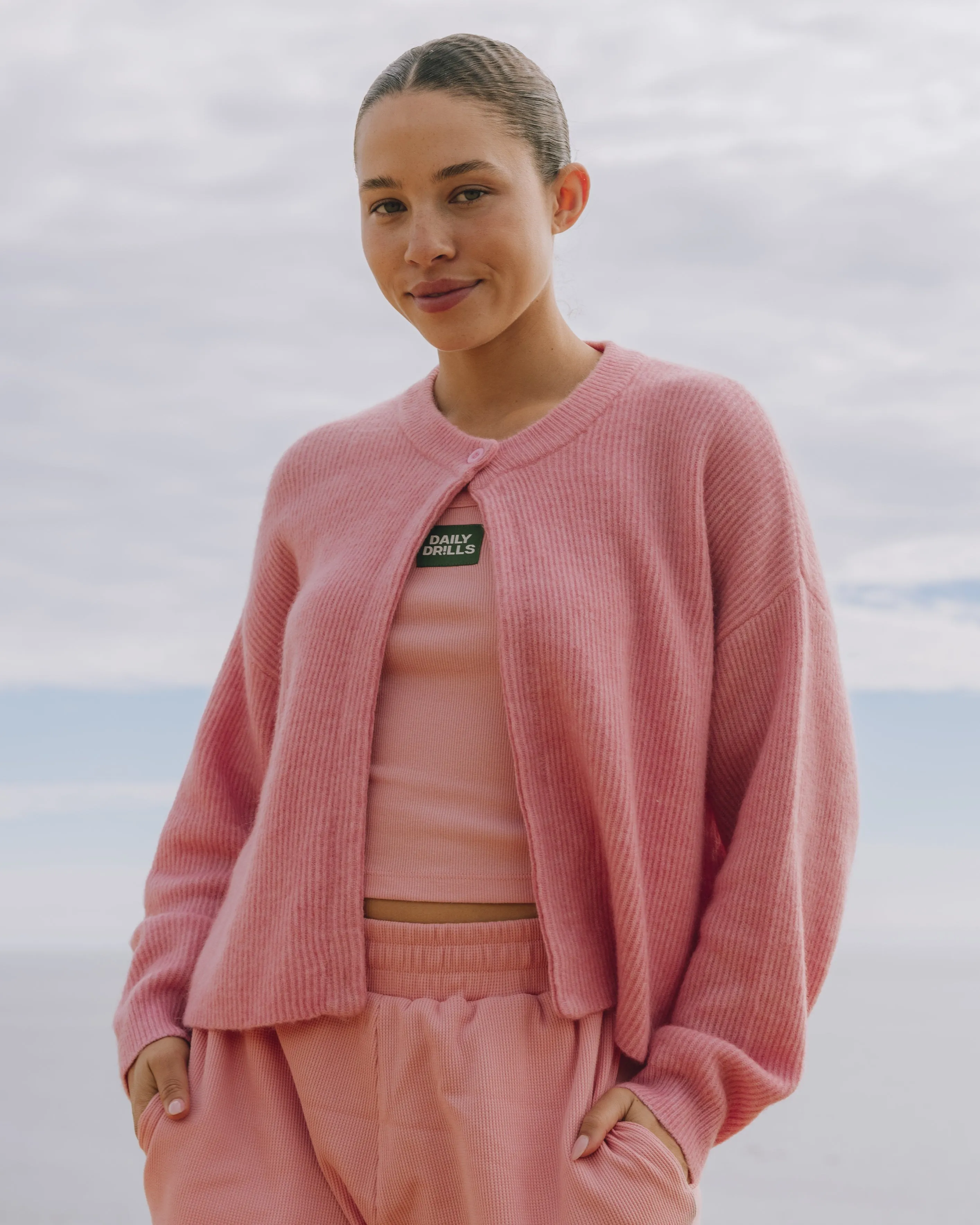 Single Button Long Sleeve Sweater - Dusty Rose sold by Daily Drills