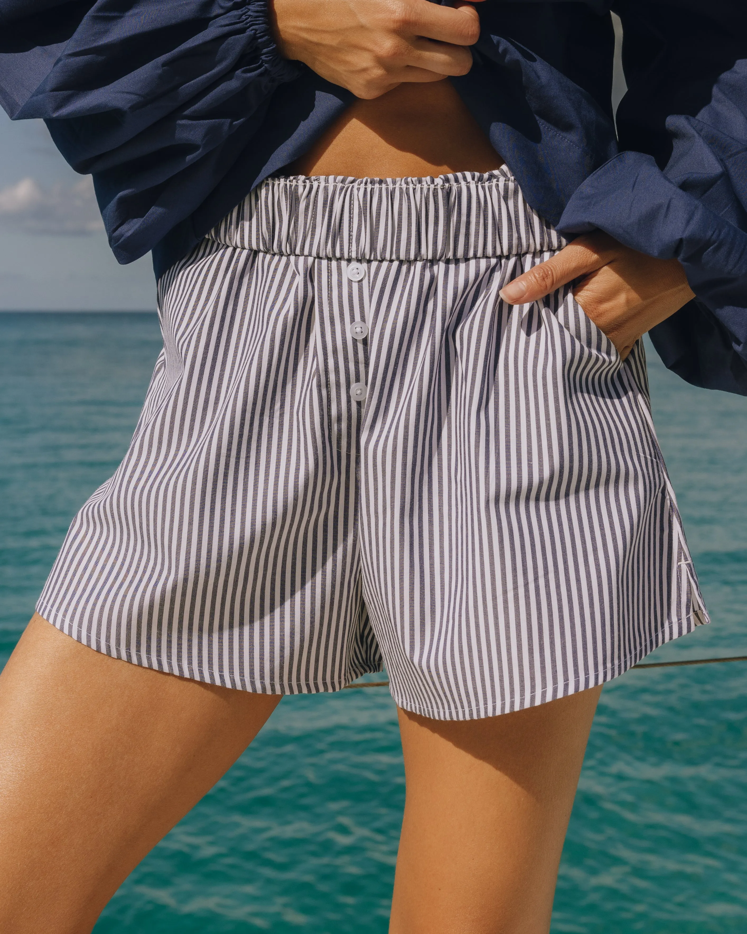 Poplin Resort Shorts - Navy/White Stripe sold by Daily Drills product image thumbnail 3