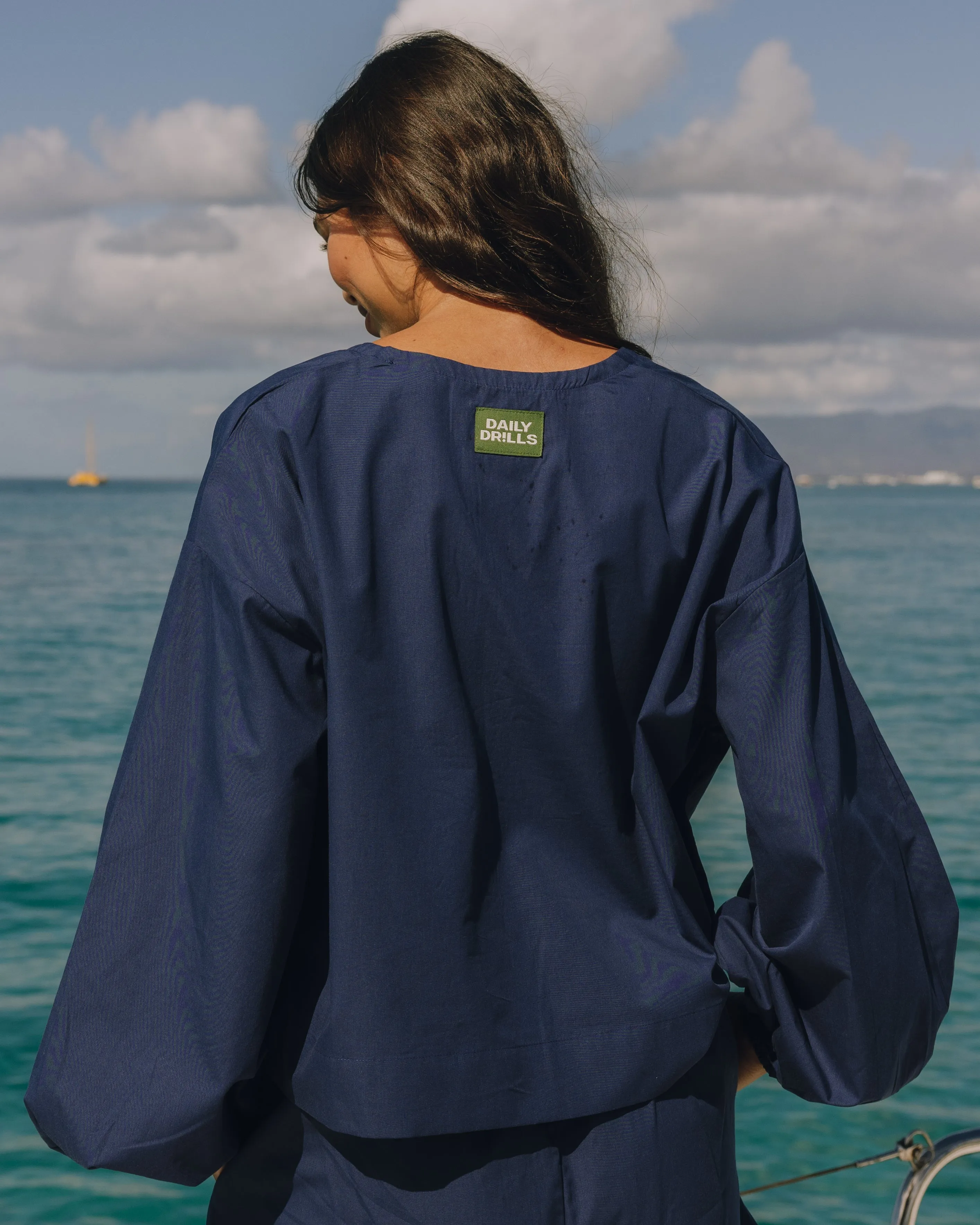 Poplin Tie Top - Navy sold by Daily Drills product image thumbnail 2