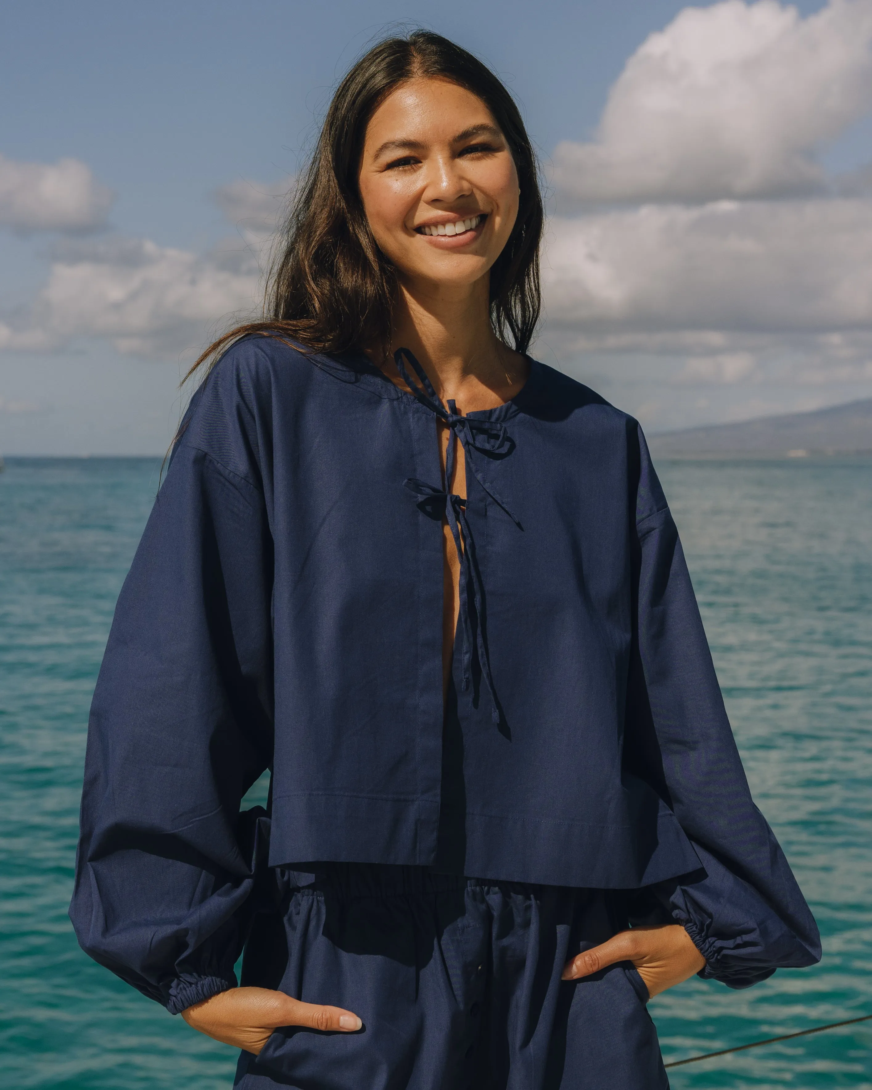 Poplin Tie Top - Navy sold by Daily Drills