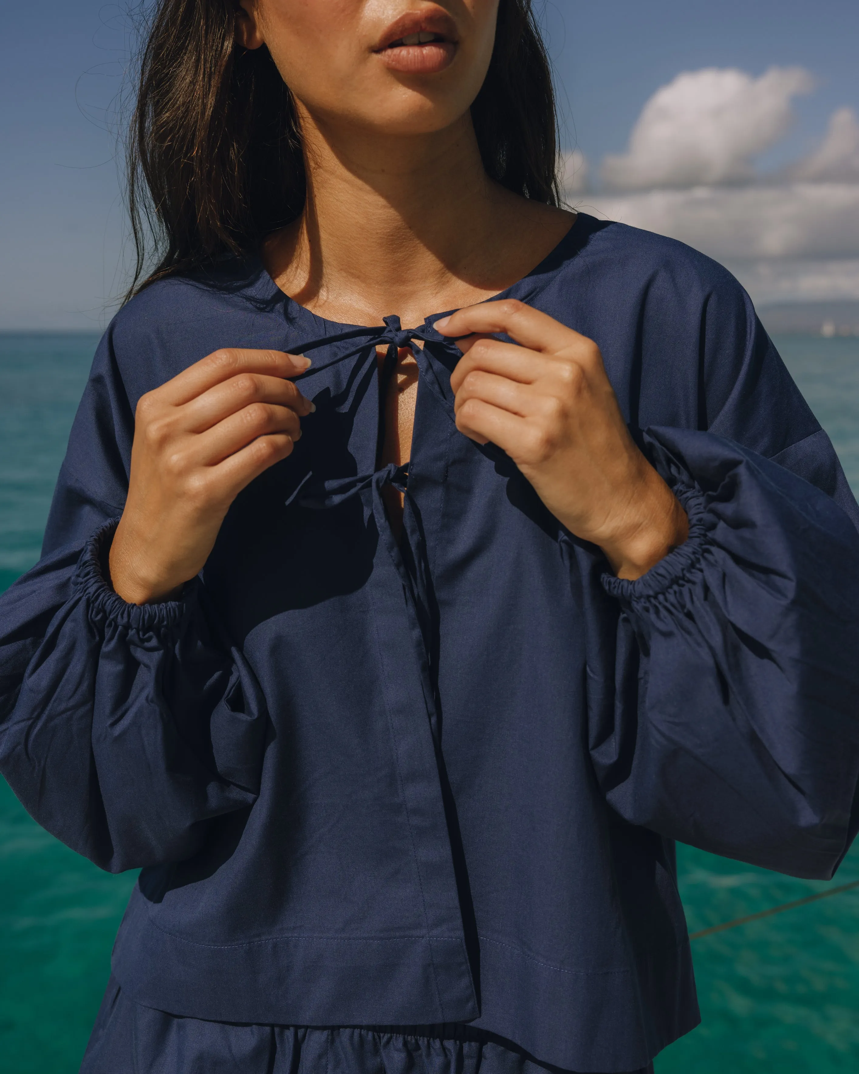 Poplin Tie Top - Navy sold by Daily Drills product image thumbnail 3