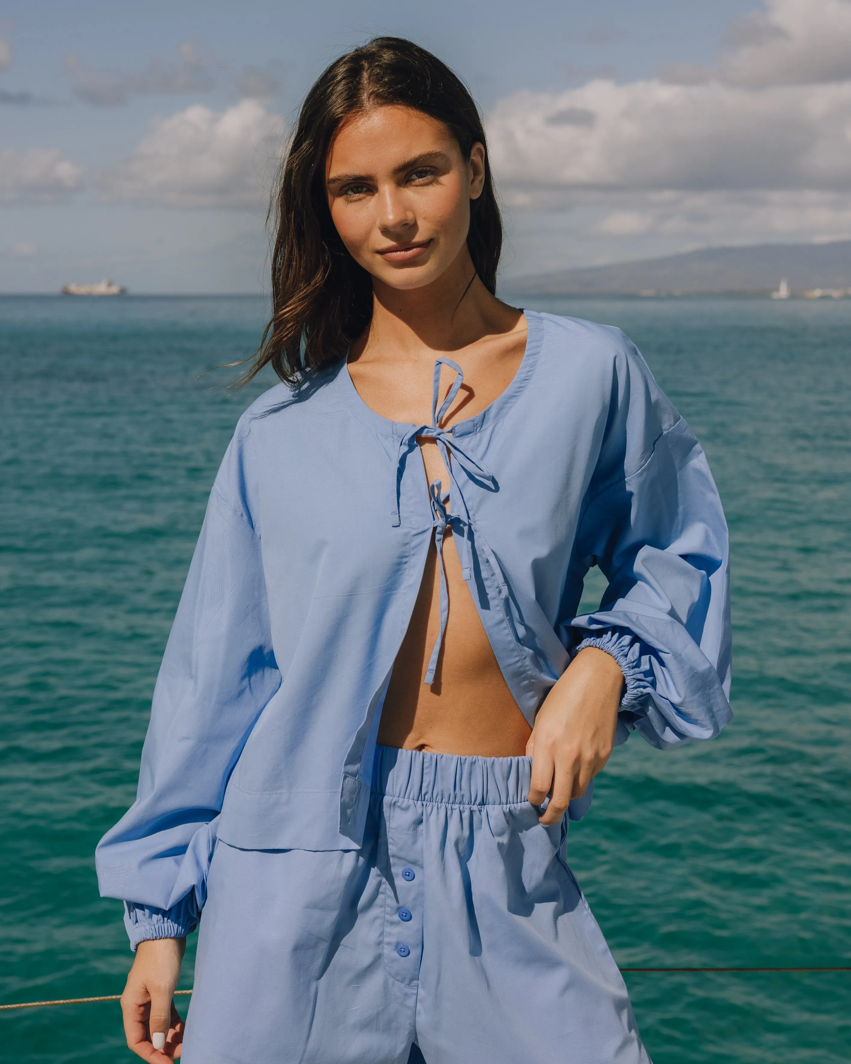 Poplin Tie Top - Blue sold by Daily Drills