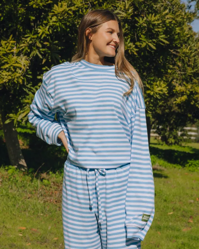 Striped Cotton Long Sleeve - Malibu + White Stripe sold by Daily Drills
