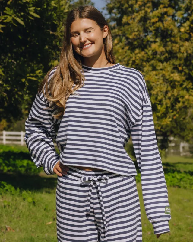 Striped Cotton Long Sleeve - Navy + White Stripe sold by Daily Drills