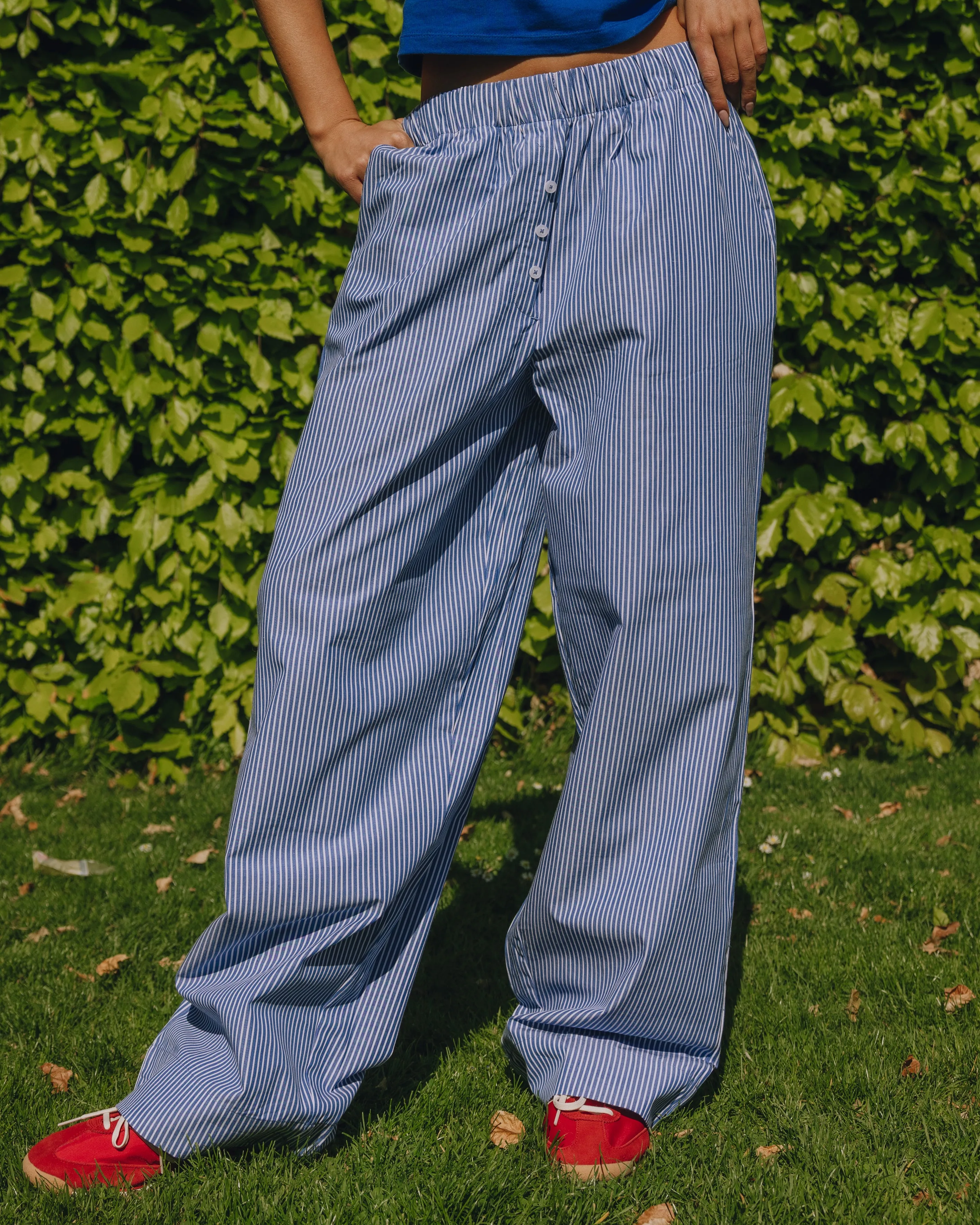 Poplin Resort Pants - Cobalt + White Stripe sold by Daily Drills