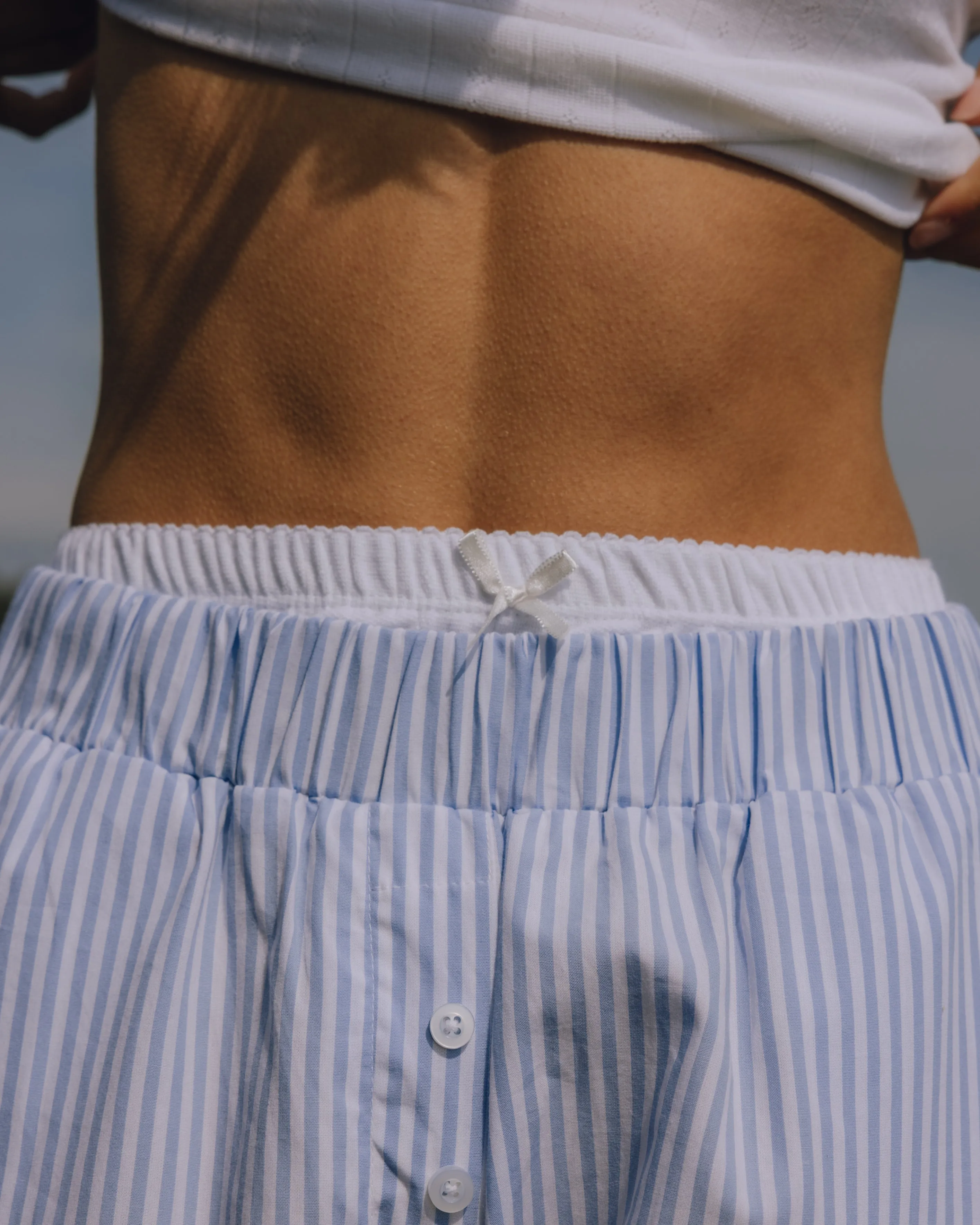 Pointelle Layered Poplin Resort Pants - Mist + White Stripe sold by Daily Drills product image thumbnail 3