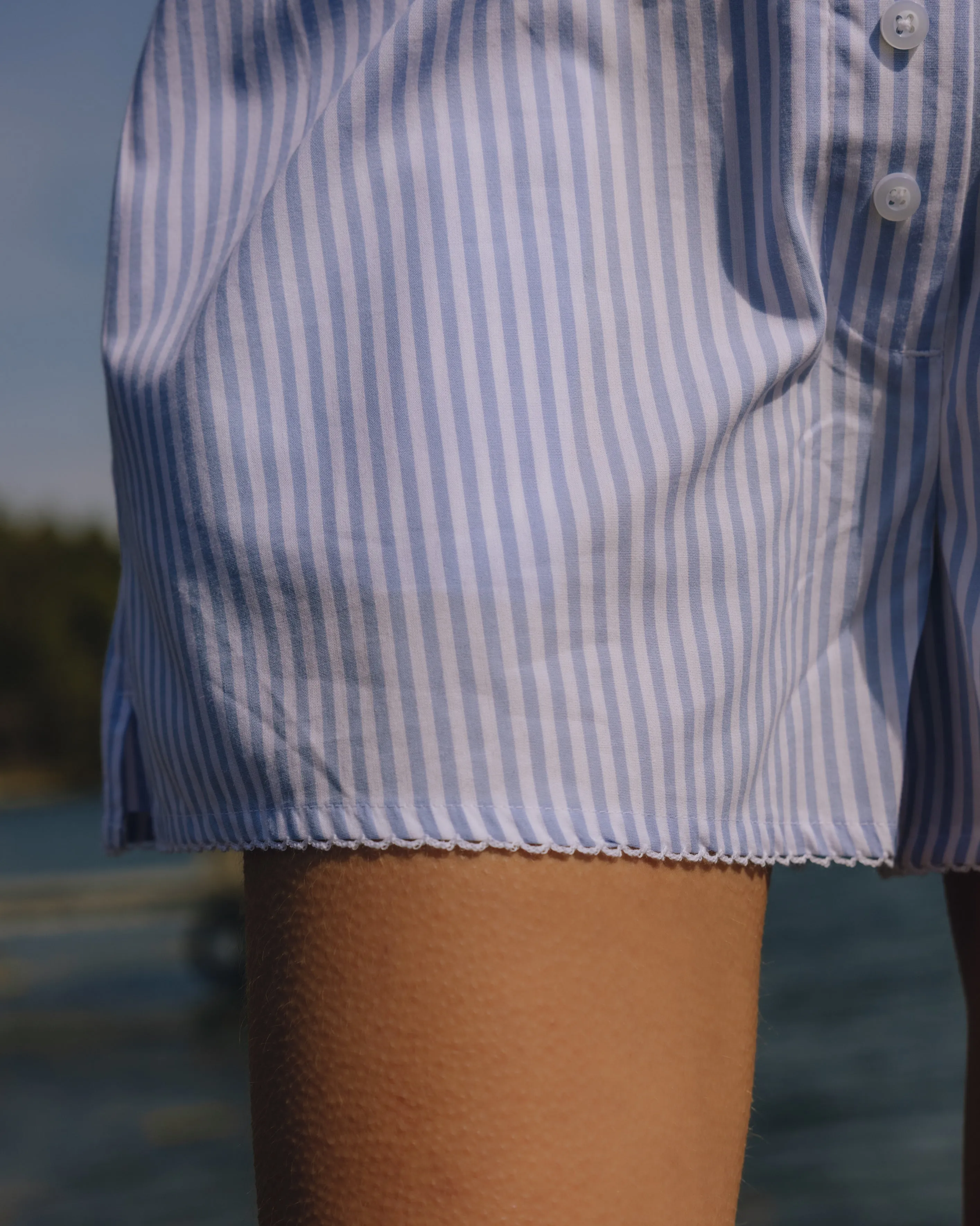 Pointelle Layered Poplin Resort Shorts - Mist + White Stripe sold by Daily Drills product image thumbnail 3