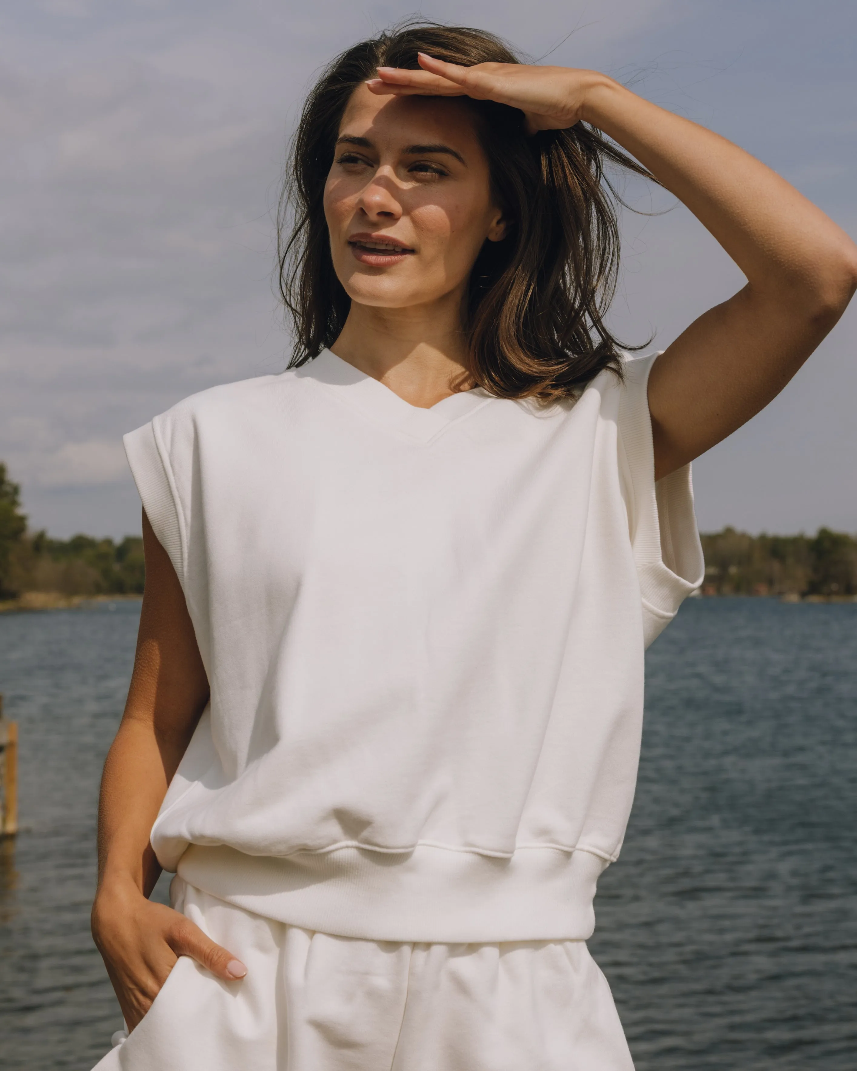 Short Sleeve V-Neck Crew - White sold by Daily Drills