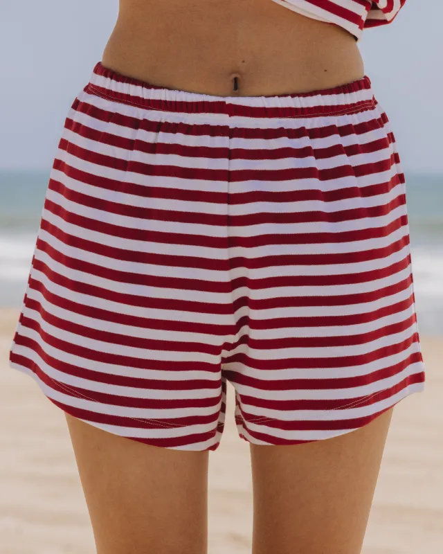Striped Cotton Mini Shorts - Red + Cream Stripe sold by Daily Drills