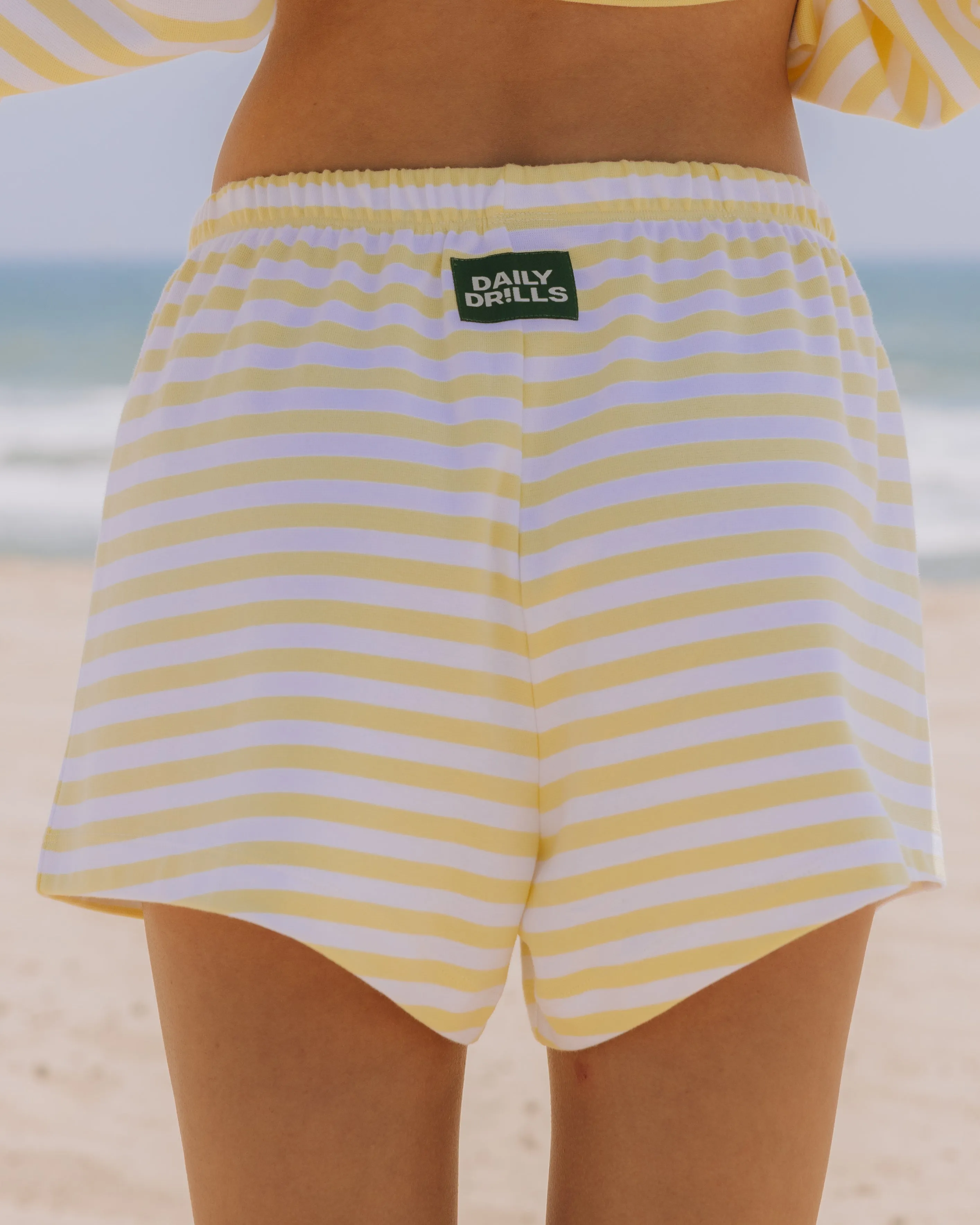 Striped Cotton Mini Shorts - Lemonade + White Stripe sold by Daily Drills product image thumbnail 2
