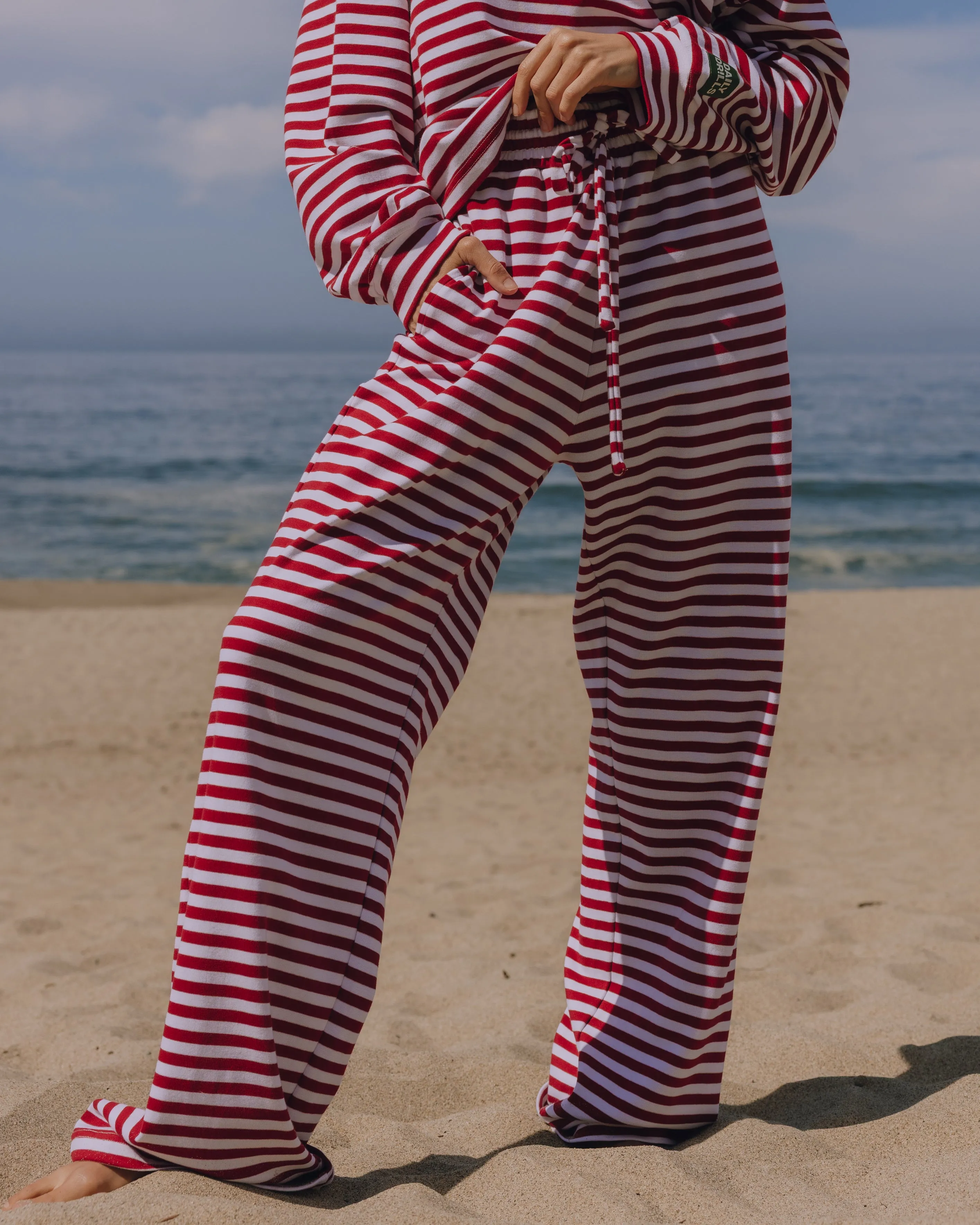 Striped Cotton Pants - Red + Cream Stripe sold by Daily Drills