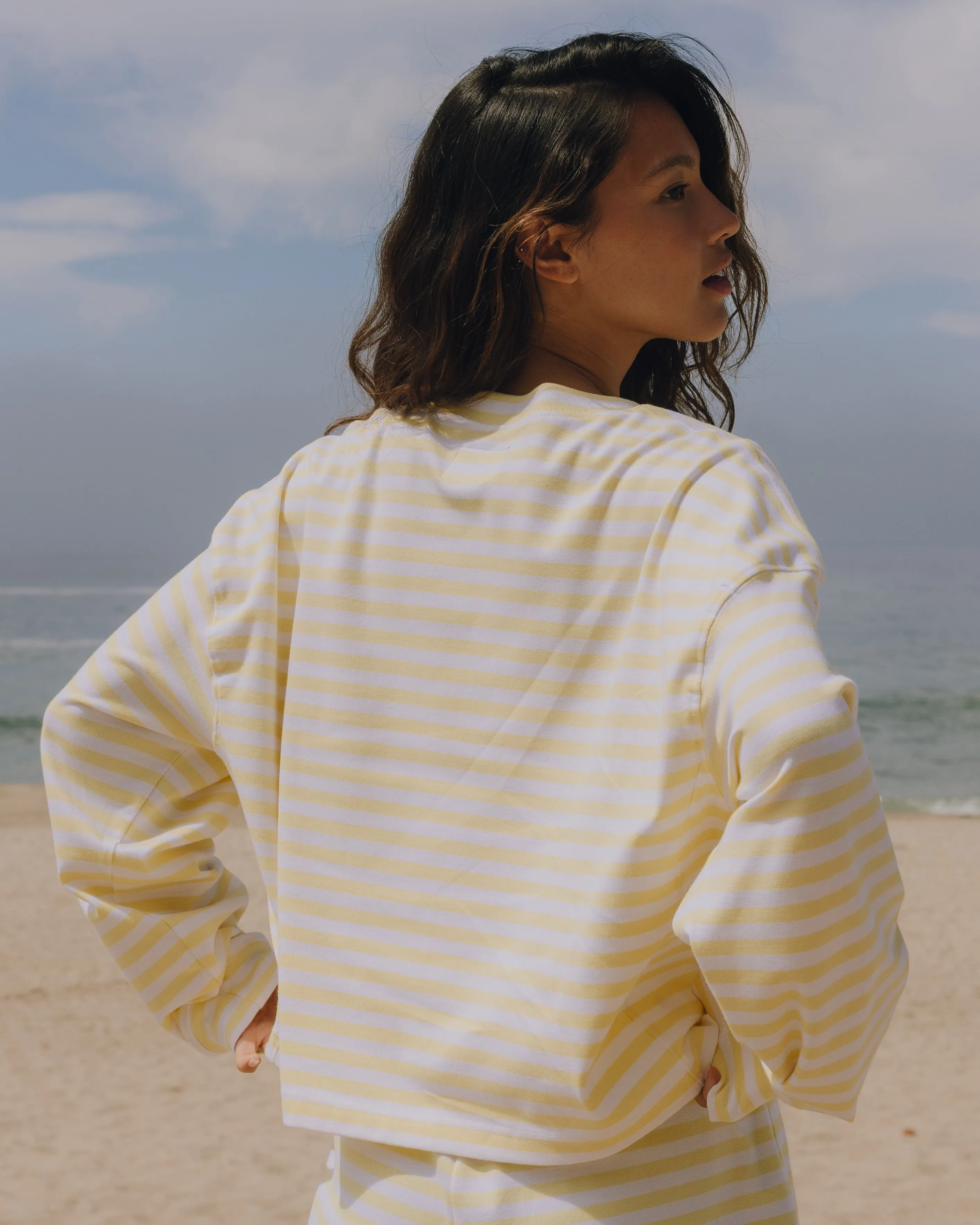 Striped Cotton Long Sleeve - Lemonade + White Stripe sold by Daily Drills product image thumbnail 2