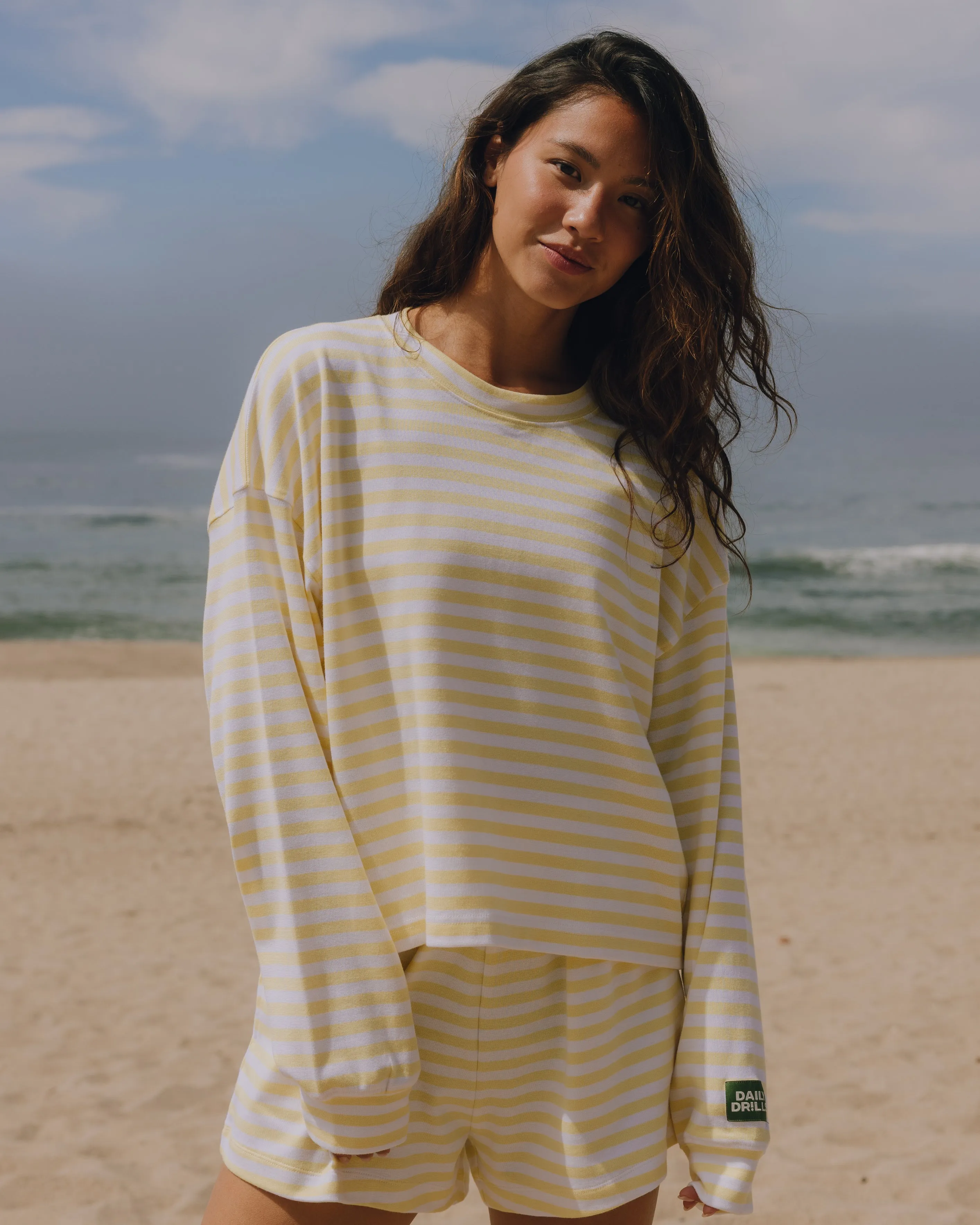 Striped Cotton Long Sleeve - Lemonade + White Stripe sold by Daily Drills