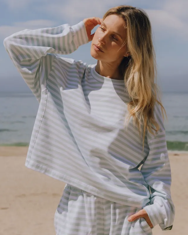 Striped Cotton Long Sleeve - Lake Day + White Stripe made by Daily Drills