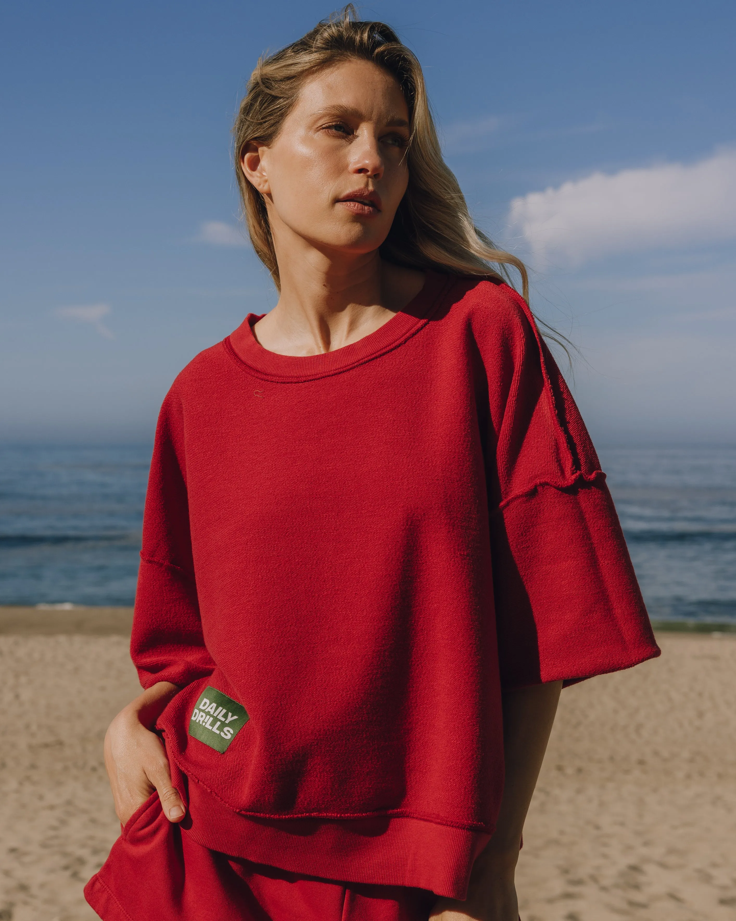 Cropped Sleeve Crew - Vintage Red sold by Daily Drills product image thumbnail 3