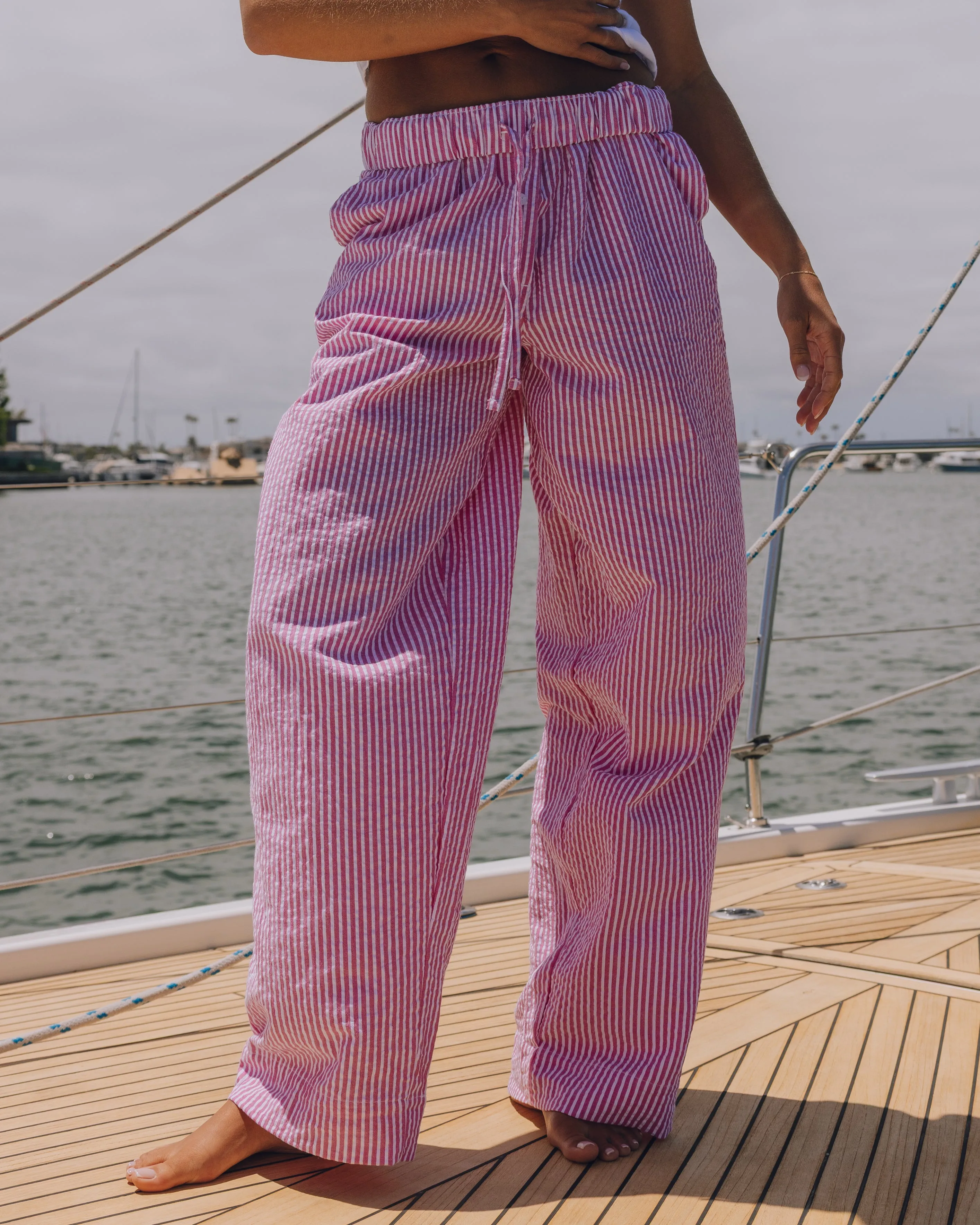 Seersucker Resort Pants - Hot Shot + White Stripe sold by Daily Drills product image thumbnail 3