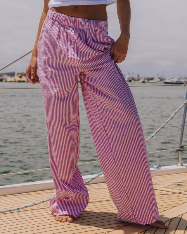 Seersucker Resort Pants - Hot Shot + White Stripe sold by Daily Drills