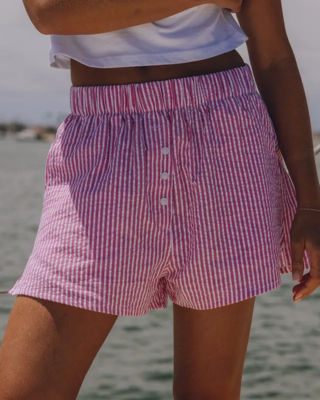 Seersucker Resort Shorts - Hot Shot + White Stripe made by Daily Drills