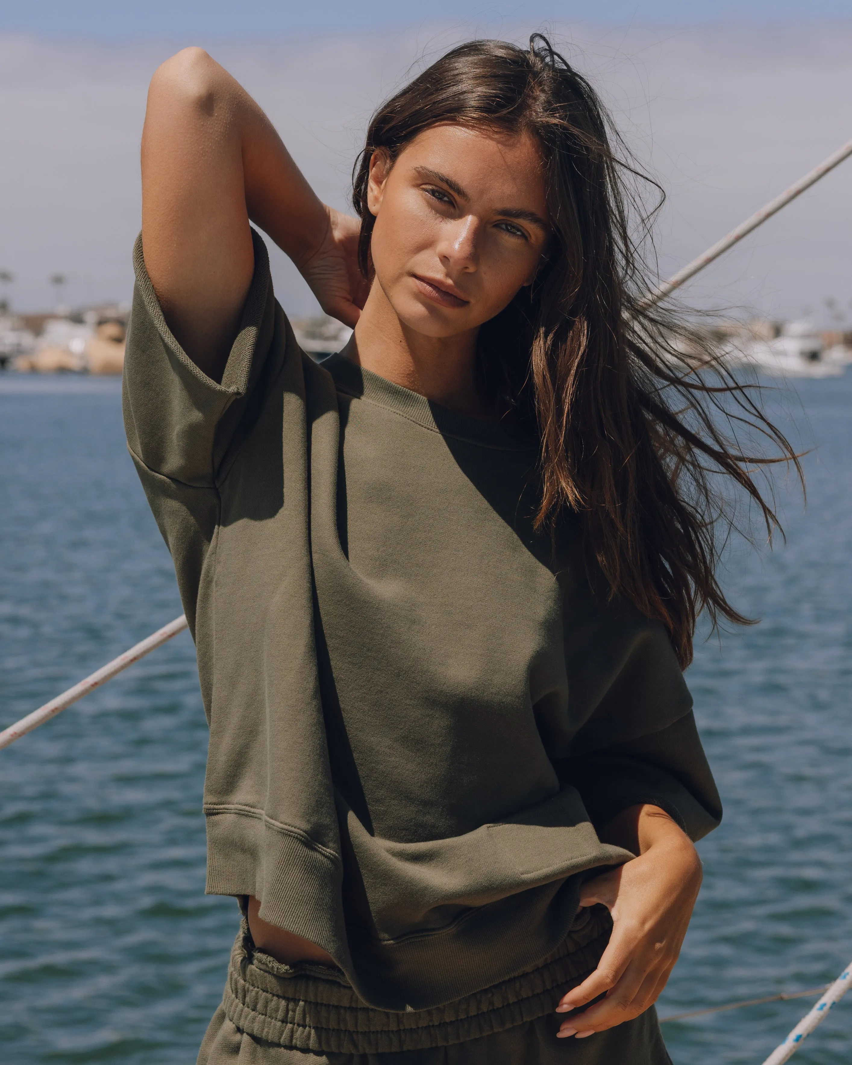 Cropped Sleeve Crew - Lodge sold by Daily Drills