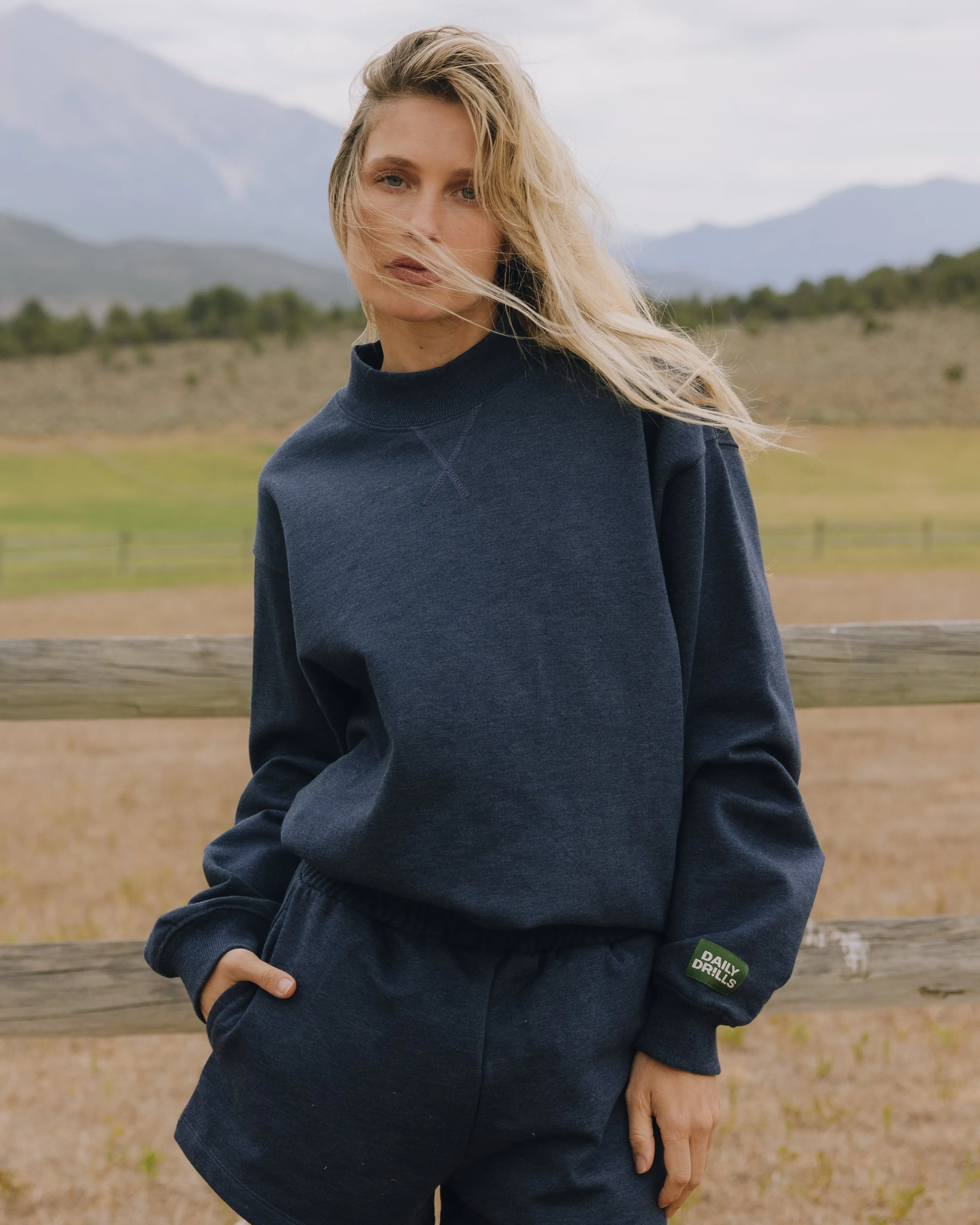 Fleece Vintage Crew - Denim sold by Daily Drills