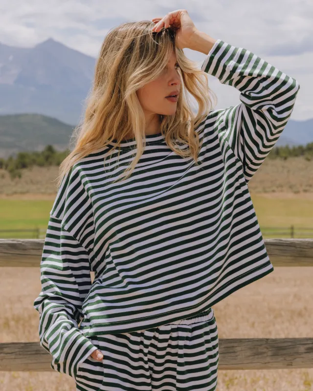 Striped Cotton Long Sleeve - Forest Green + White Stripe sold by Daily Drills