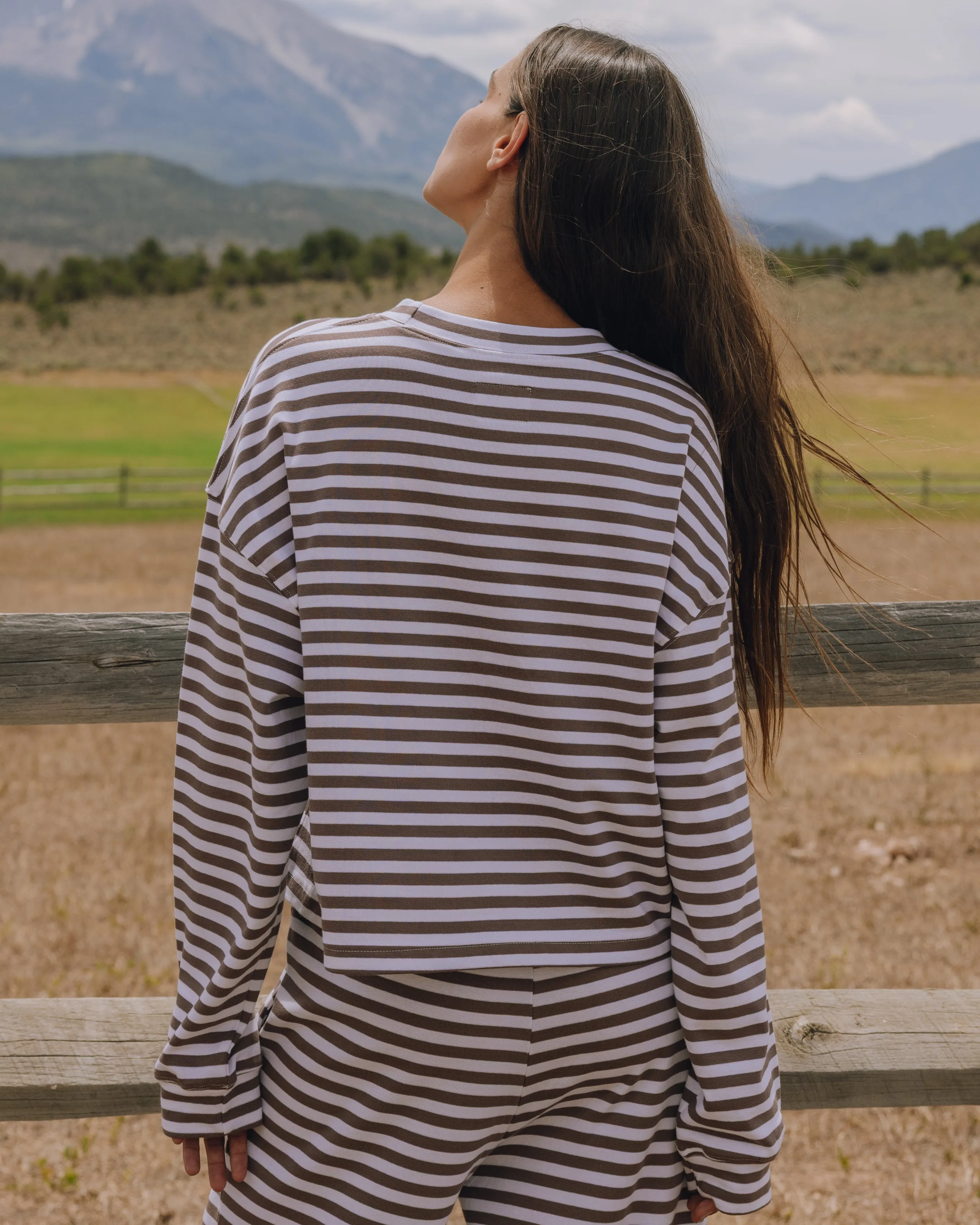 Striped Cotton Long Sleeve - Mocha + White Stripe sold by Daily Drills product image thumbnail 2
