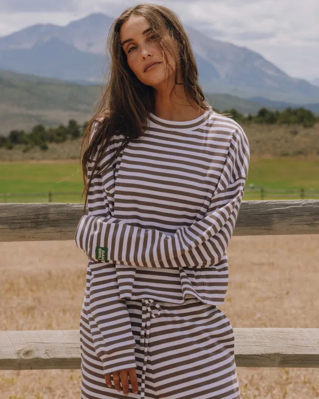 Striped Cotton Long Sleeve - Mocha + White Stripe made by Daily Drills