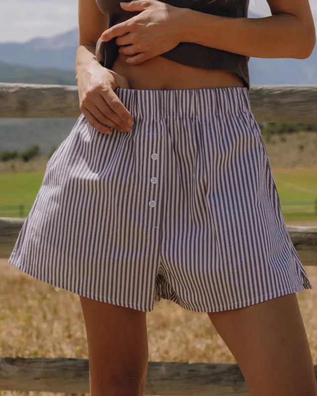 Poplin Resort Shorts - Mocha + White Stripe sold by Daily Drills
