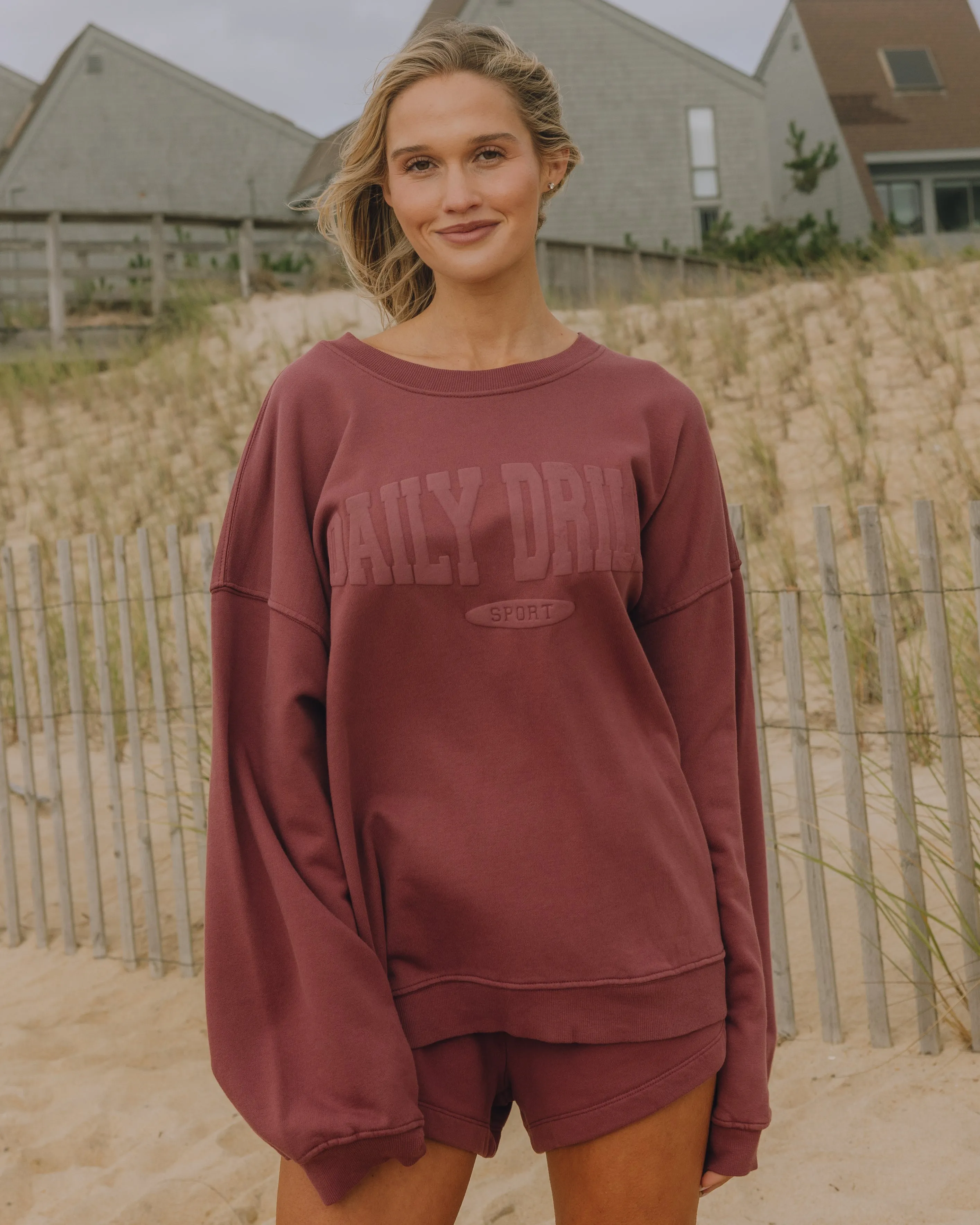 Oversized Sport Crew - Wine with Monochrome Patch sold by Daily Drills