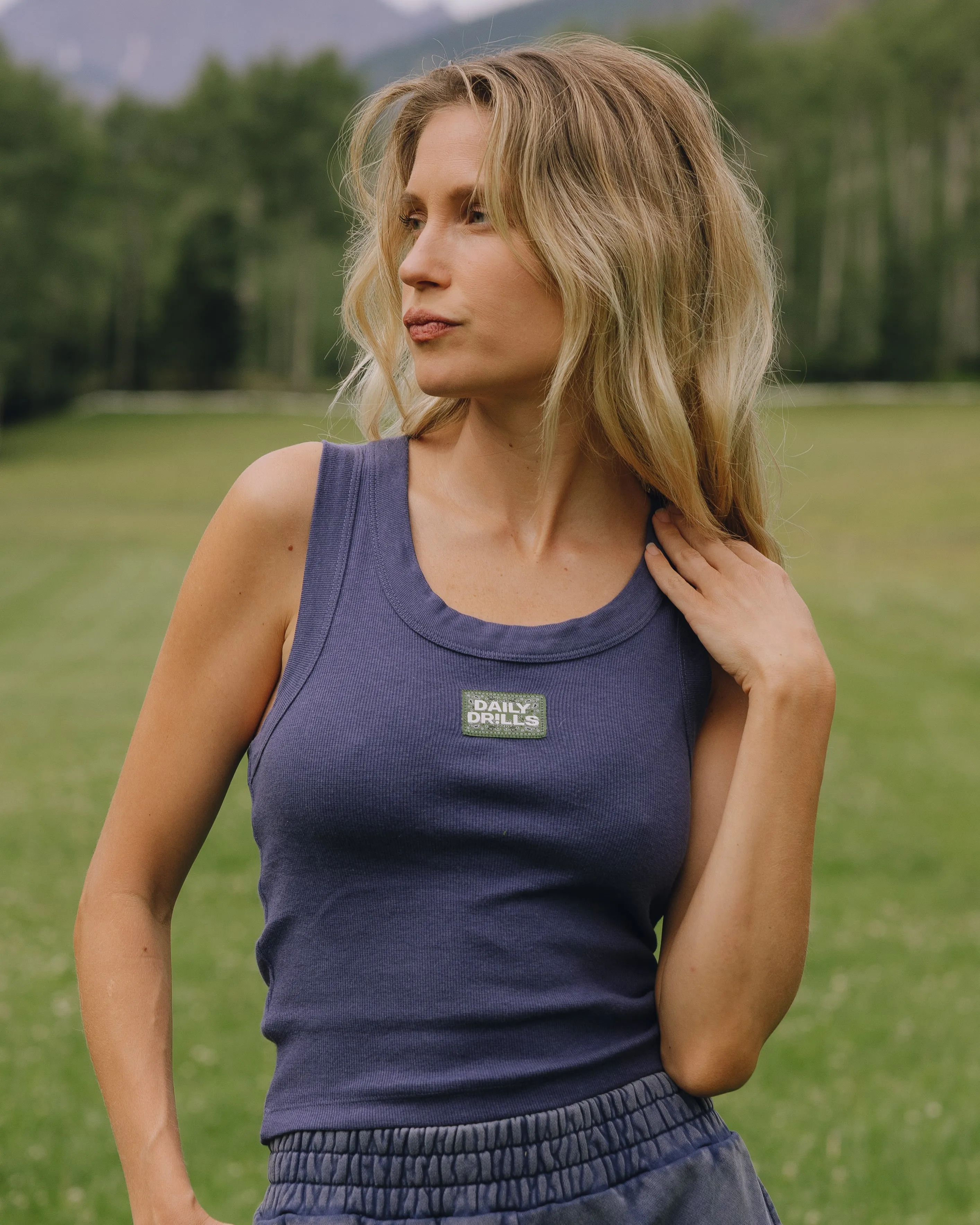 Logo Ribbed Tank - Navy with Bandana Patch sold by Daily Drills