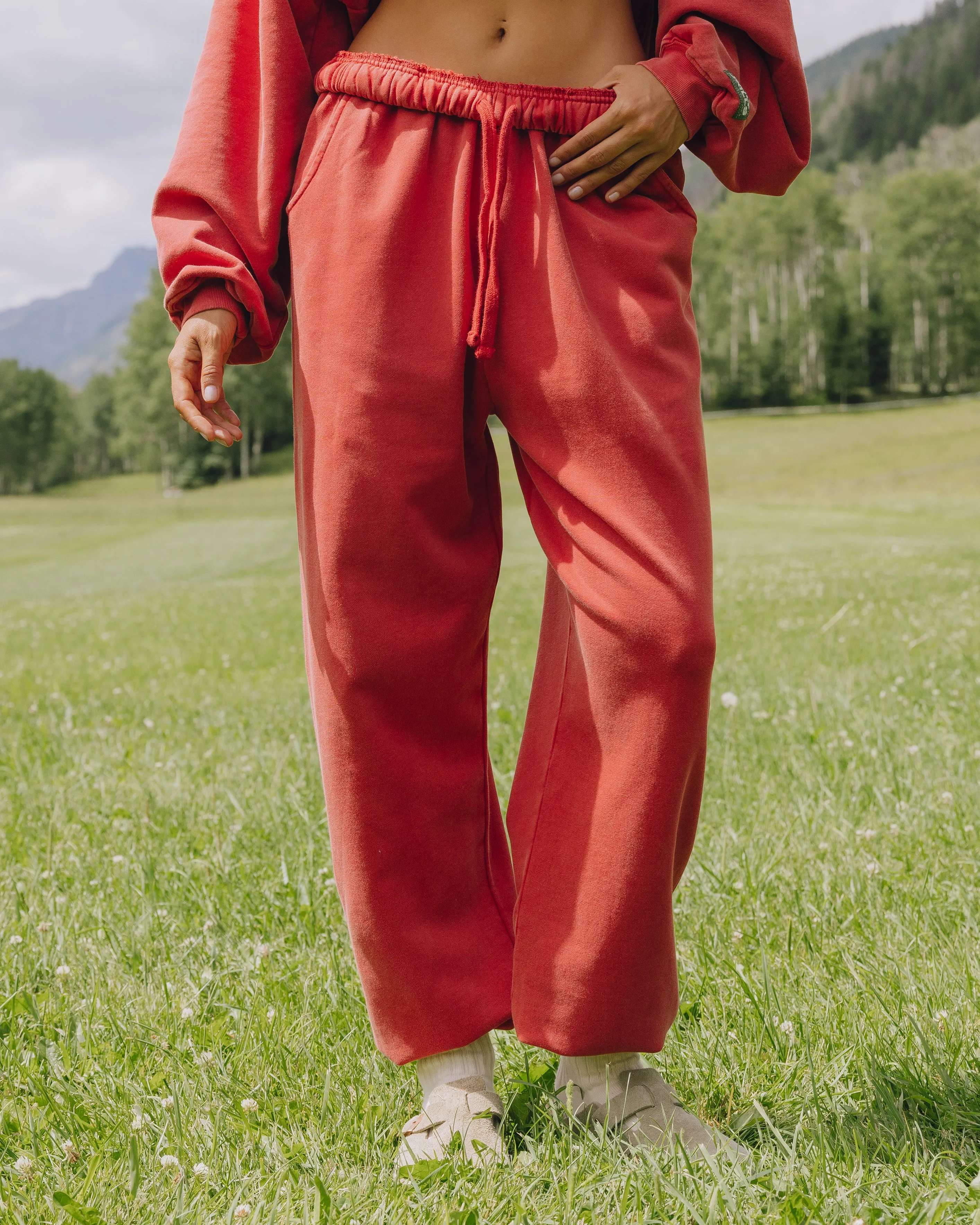 Unisex Joggers - Sunbleached Vintage Red with Bandana Patch sold by Daily Drills product image thumbnail 3