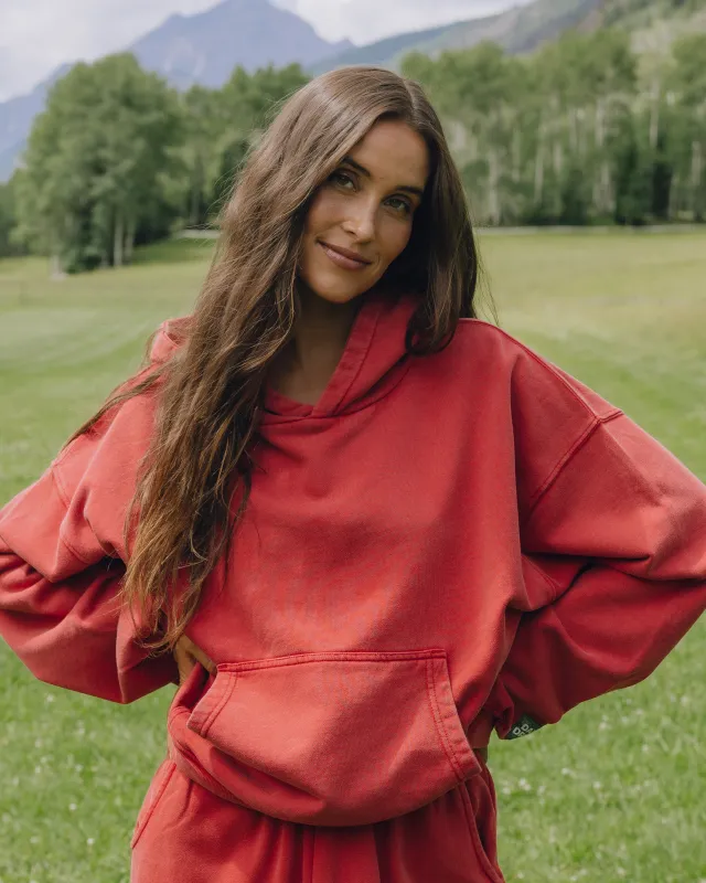 Unisex Oversized Hoodie - Sunbleached Vintage Red with Bandana Patch sold by Daily Drills