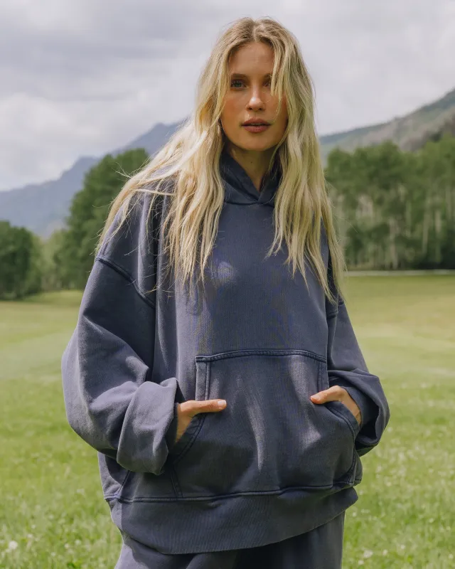 Unisex Oversized Hoodie - Sunbleached Navy with Bandana Patch sold by Daily Drills