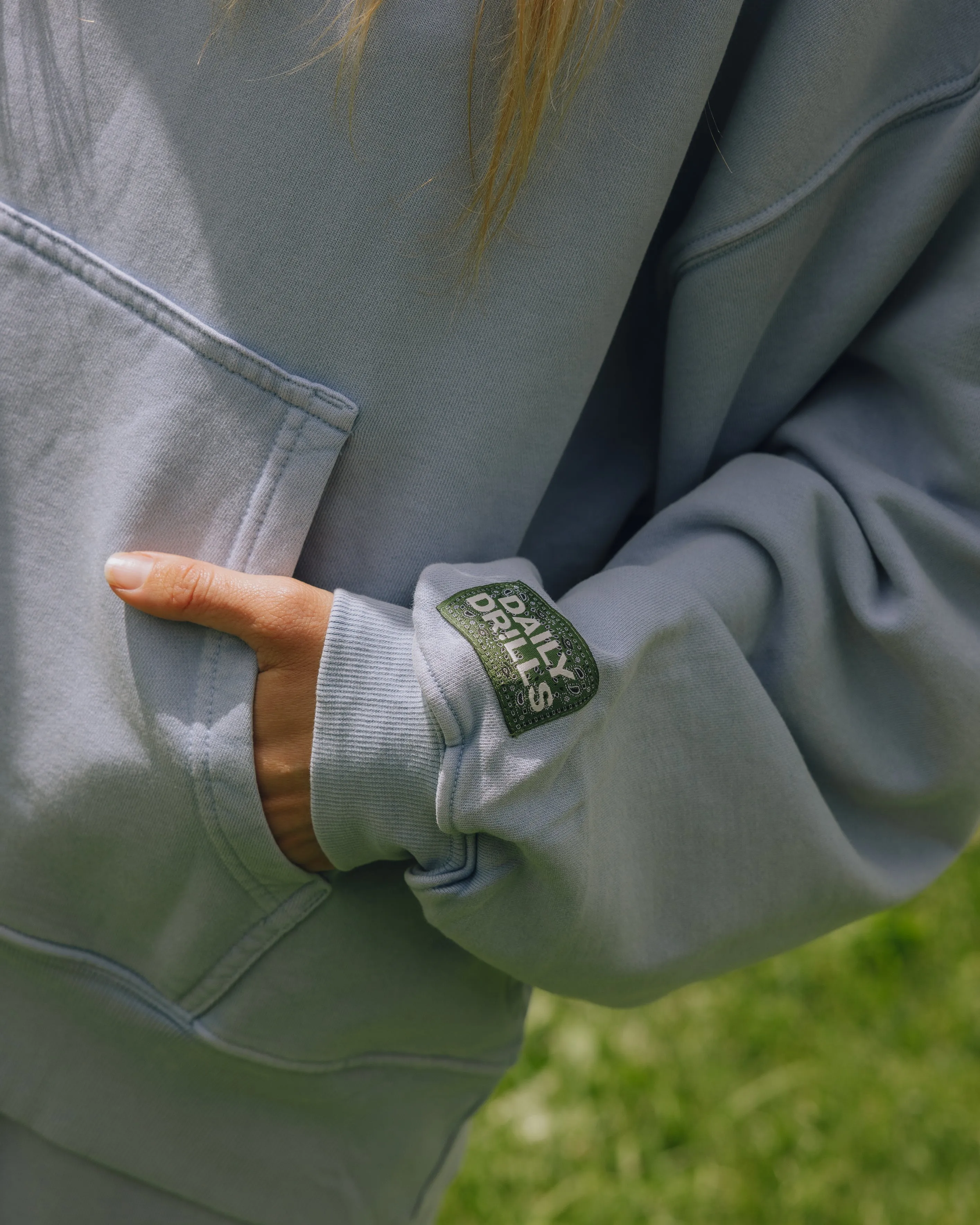 Unisex Oversized Hoodie - Sunbleached Mist with Bandana Patch sold by Daily Drills product image thumbnail 3