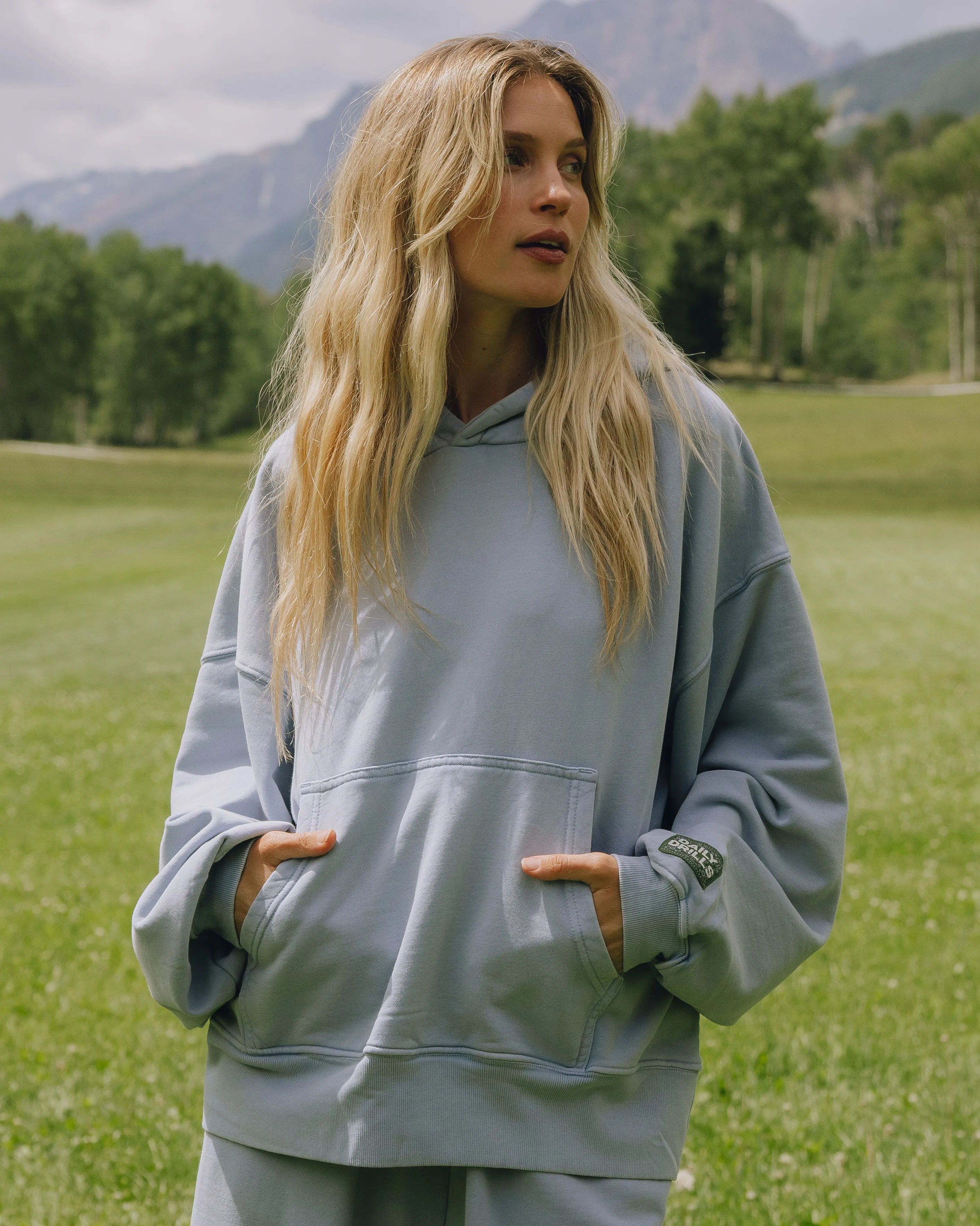 Unisex Oversized Hoodie - Sunbleached Mist with Bandana Patch sold by Daily Drills