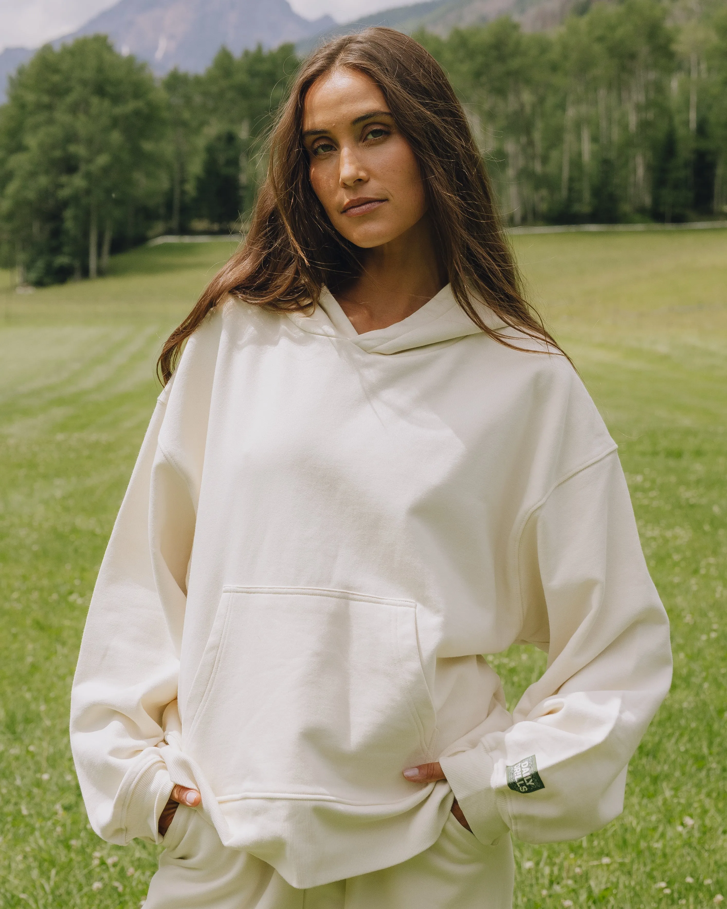 Unisex Oversized Hoodie - Sand with Bandana Patch sold by Daily Drills