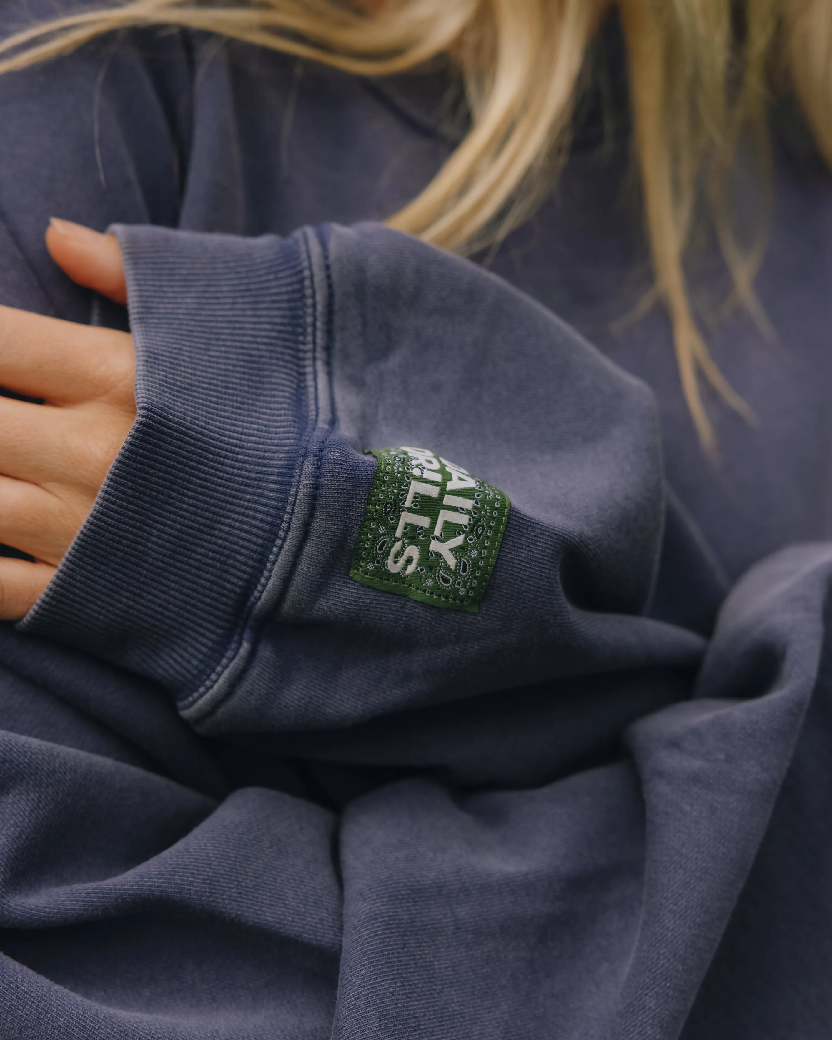 Unisex Oversized Crew - Sunbleached Navy with Bandana Patch sold by Daily Drills product image thumbnail 3