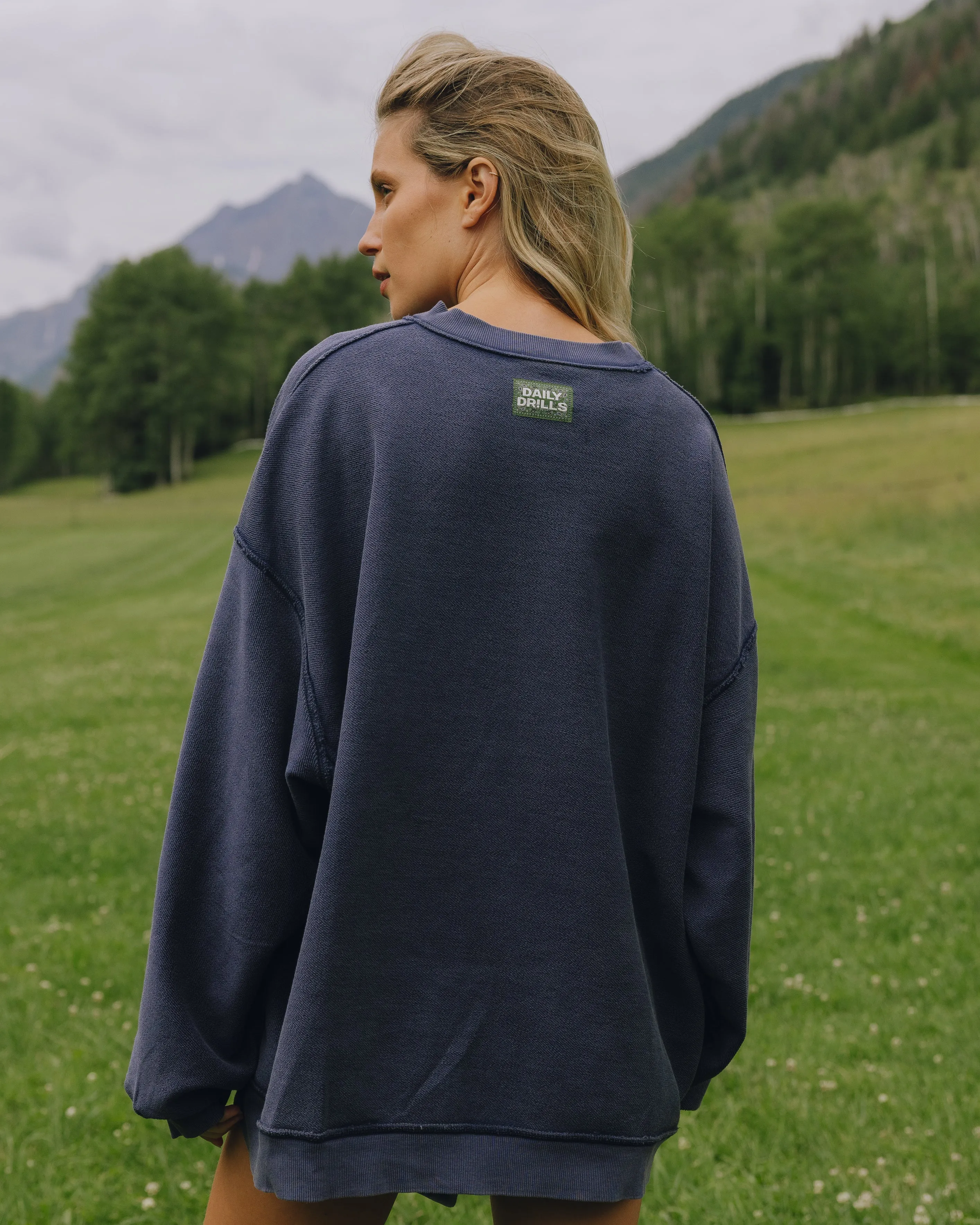 Unisex Oversized Crew - Sunbleached Navy with Bandana Patch sold by Daily Drills product image thumbnail 4