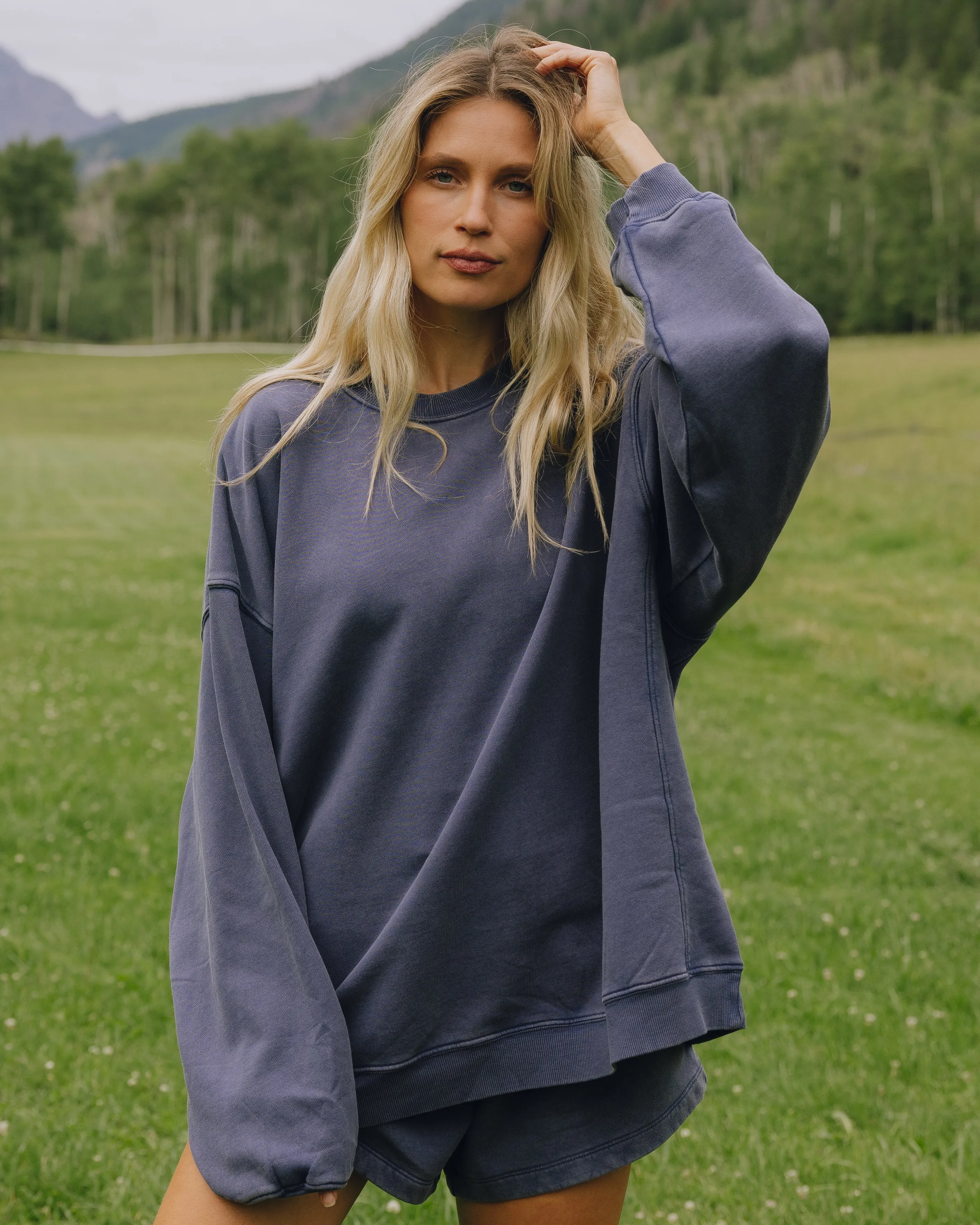 Unisex Oversized Crew - Sunbleached Navy with Bandana Patch sold by Daily Drills