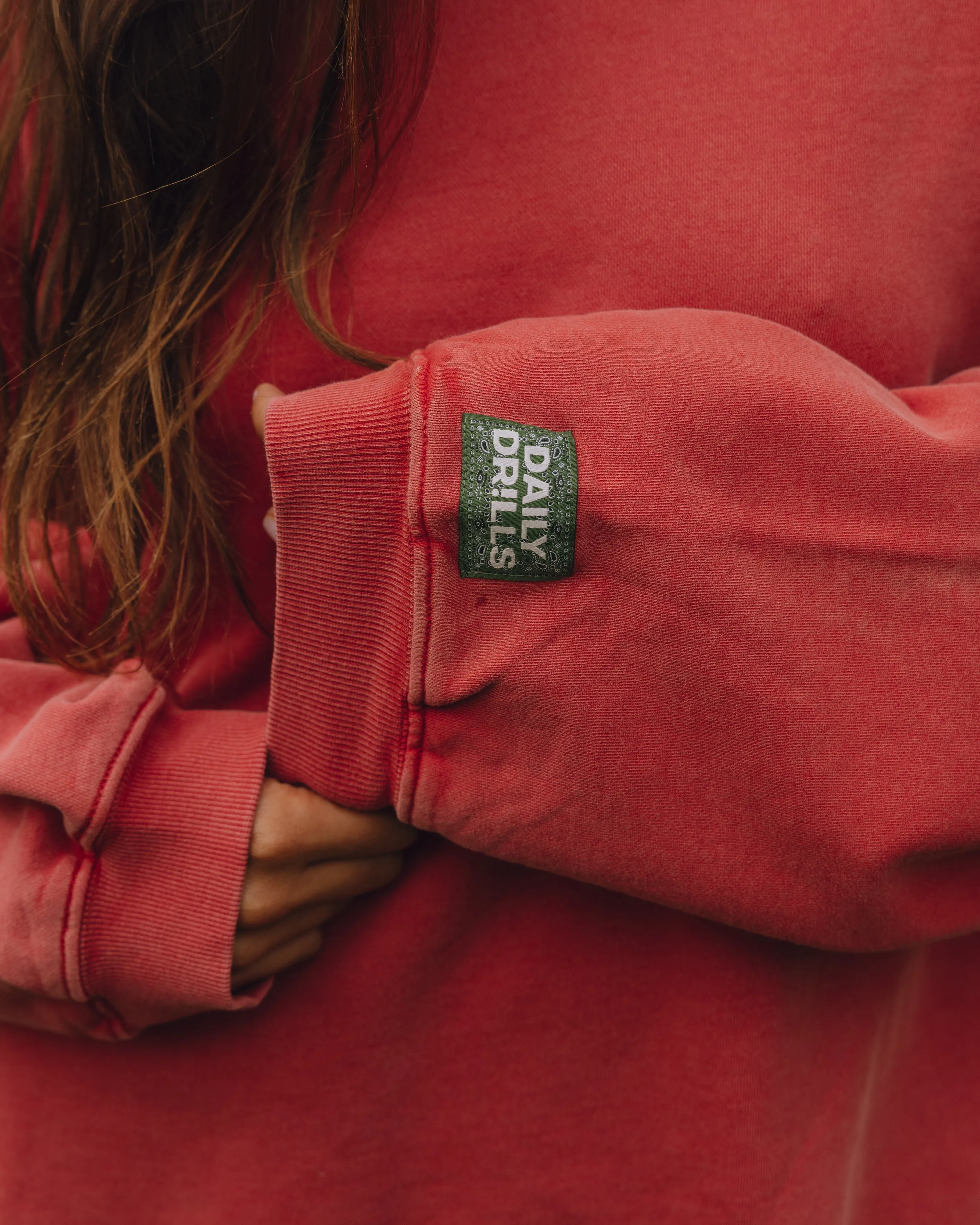 Unisex Oversized Crew - Sunbleached Vintage Red with Bandana Patch sold by Daily Drills product image thumbnail 5