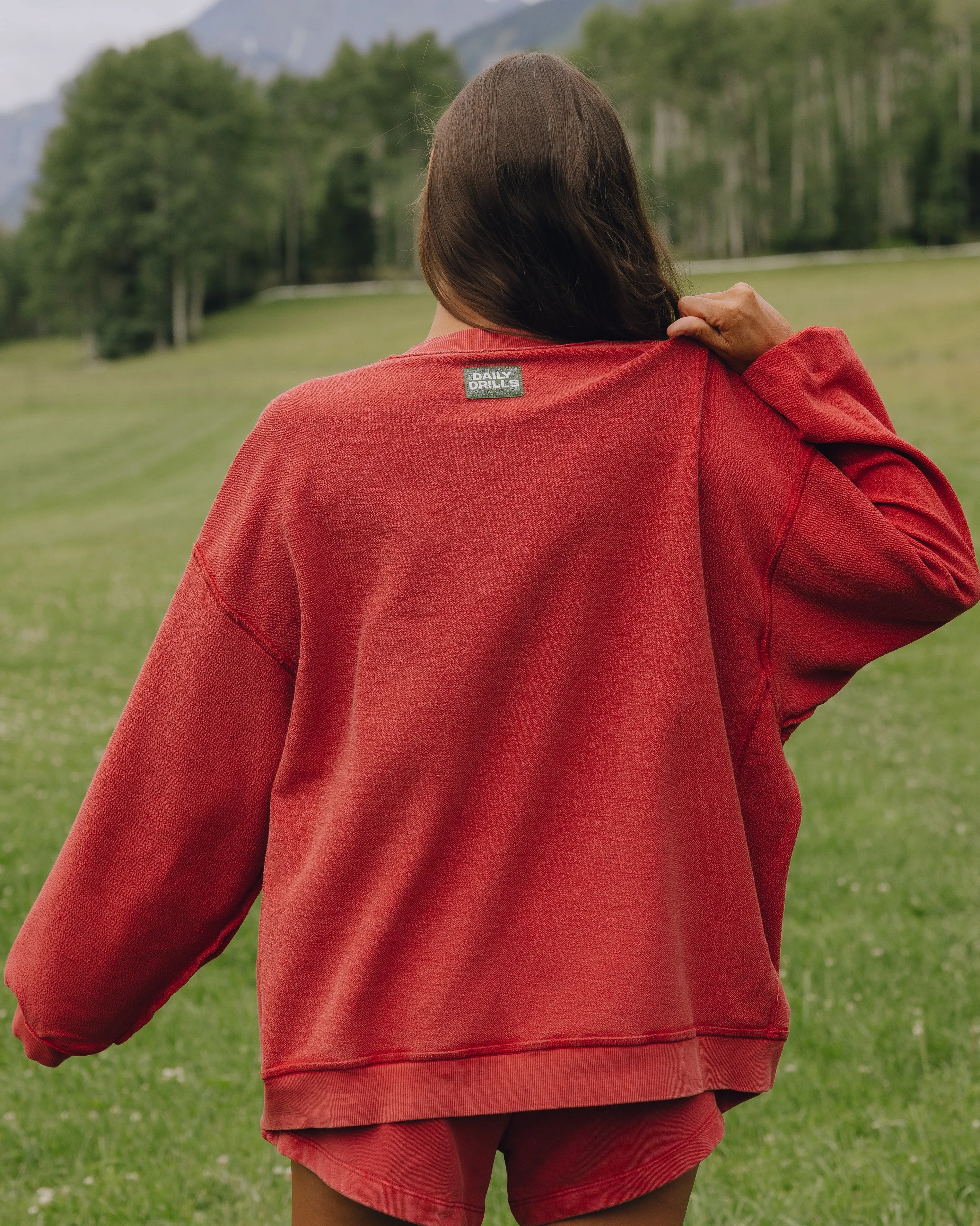 Unisex Oversized Crew - Sunbleached Vintage Red with Bandana Patch sold by Daily Drills product image thumbnail 3