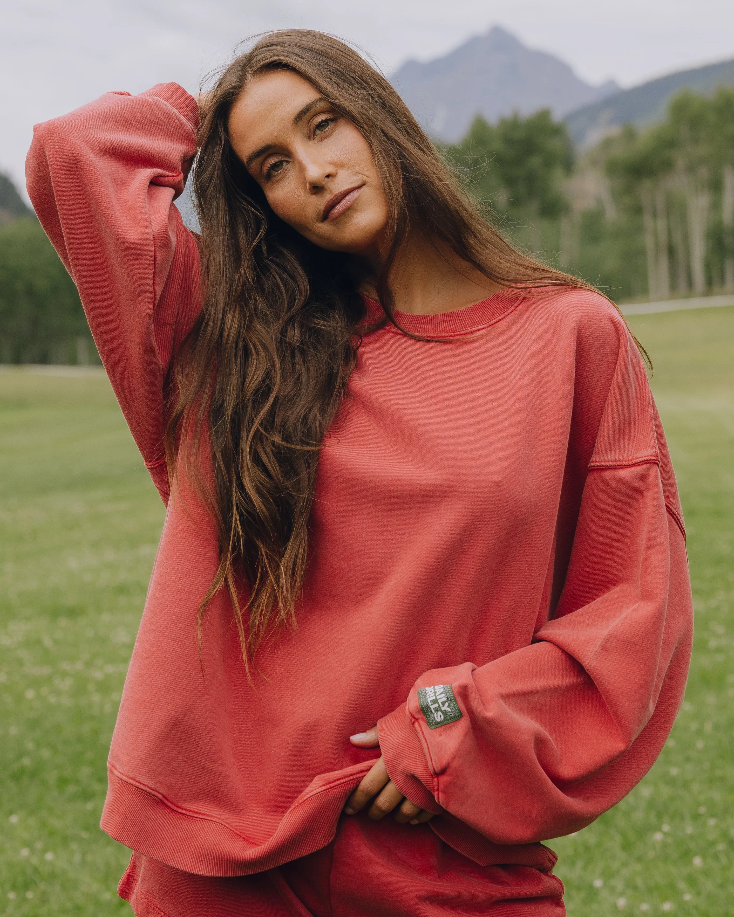 Unisex Oversized Crew - Sunbleached Vintage Red with Bandana Patch sold by Daily Drills