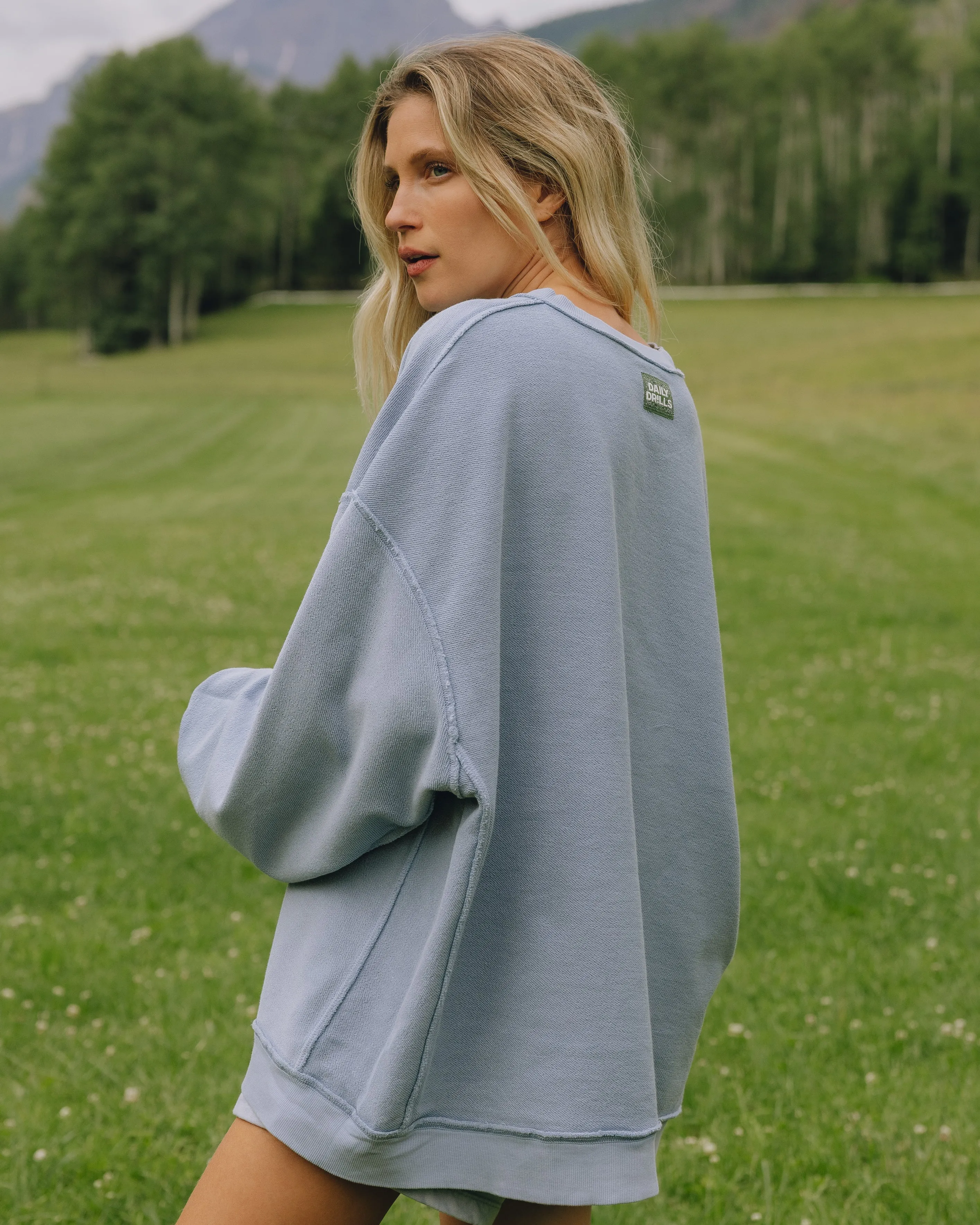 Unisex Oversized Crew - Sunbleached Mist with Bandana Patch sold by Daily Drills product image thumbnail 3