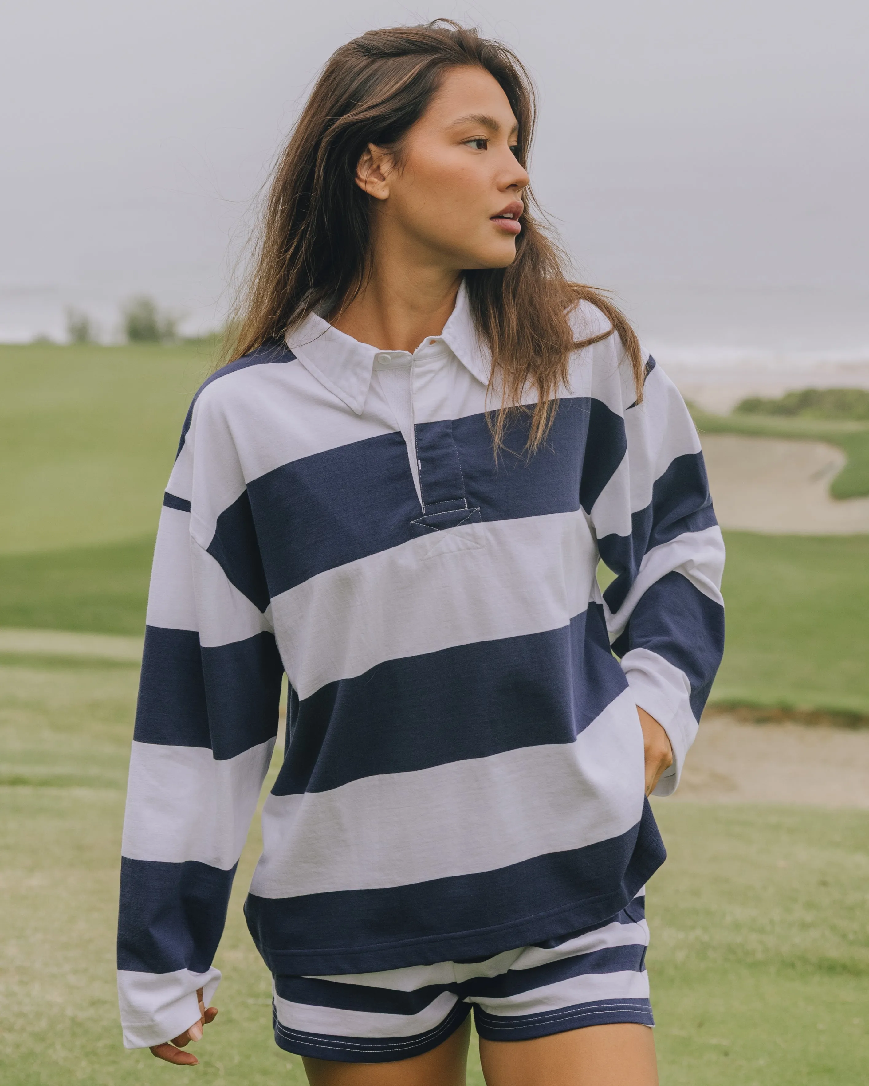 Rugby Tee - Navy + White Stripe sold by Daily Drills