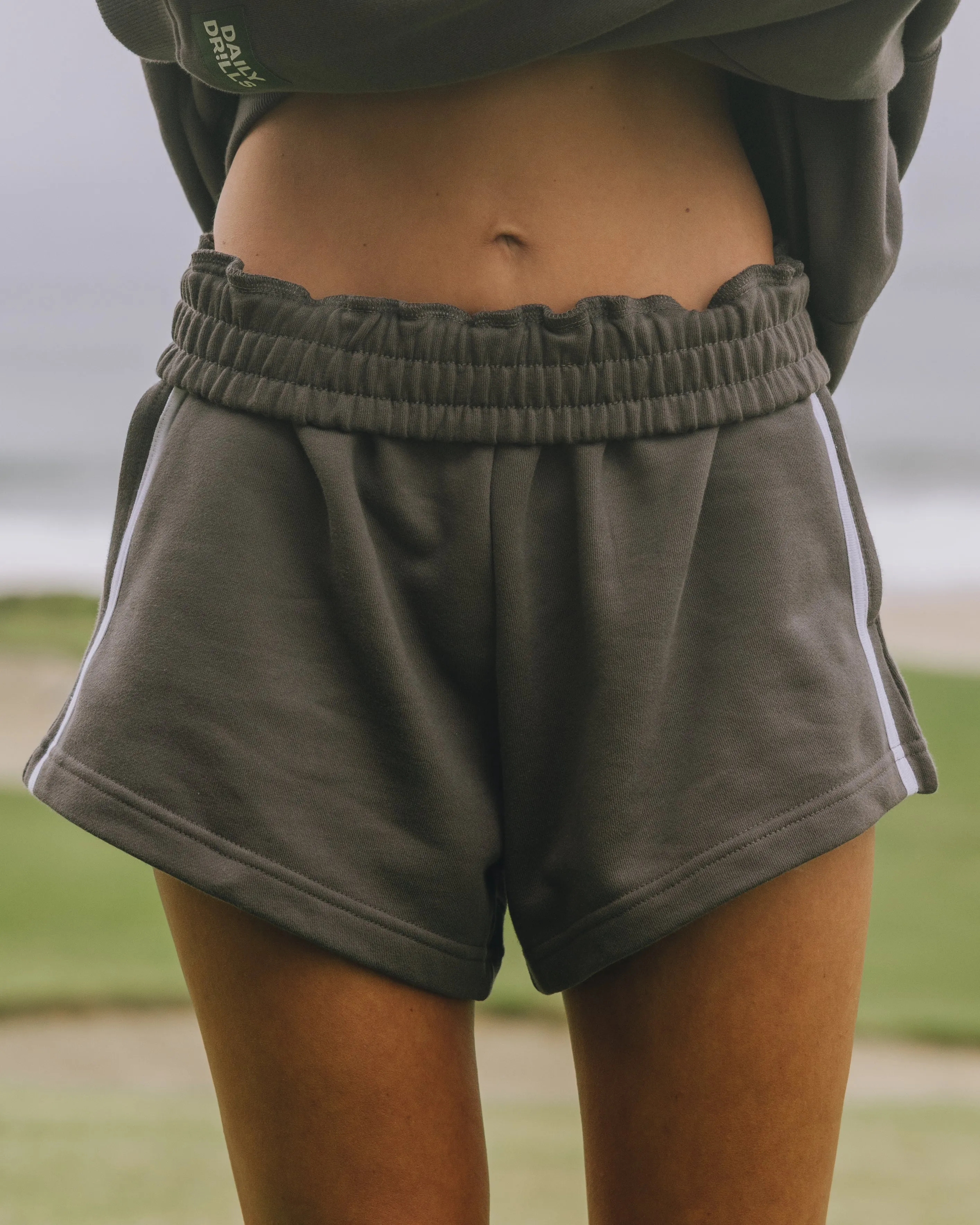 Fleece Super Shorts with Stripes - Vintage Black sold by Daily Drills