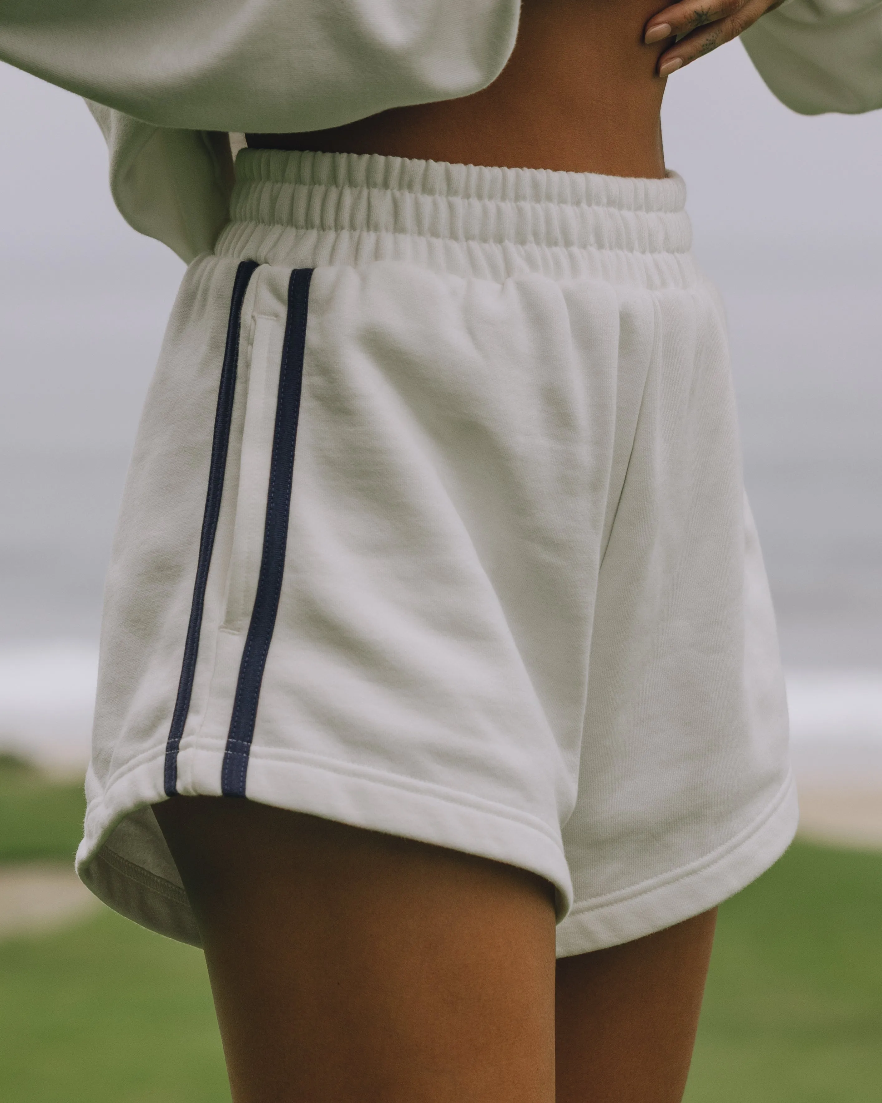 Fleece Super Shorts with Stripes - White + Navy sold by Daily Drills product image thumbnail 4