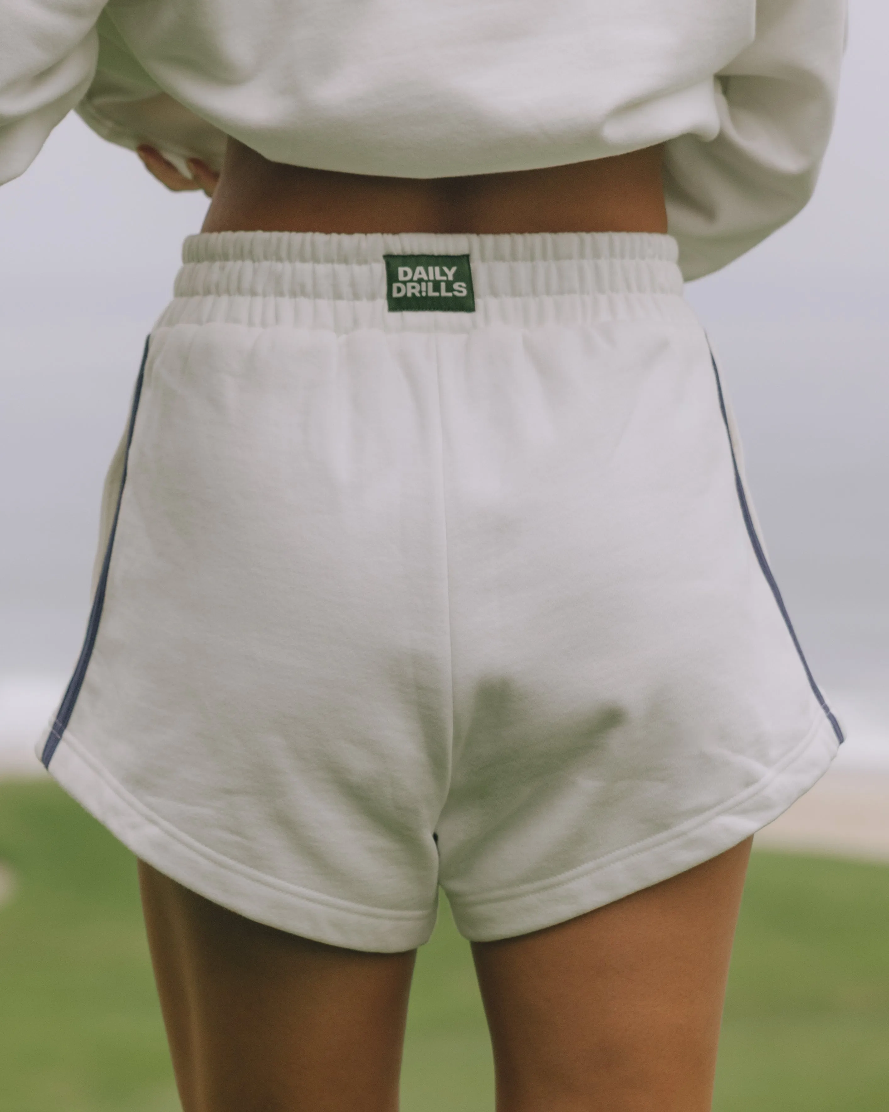 Fleece Super Shorts with Stripes - White + Navy sold by Daily Drills product image thumbnail 2