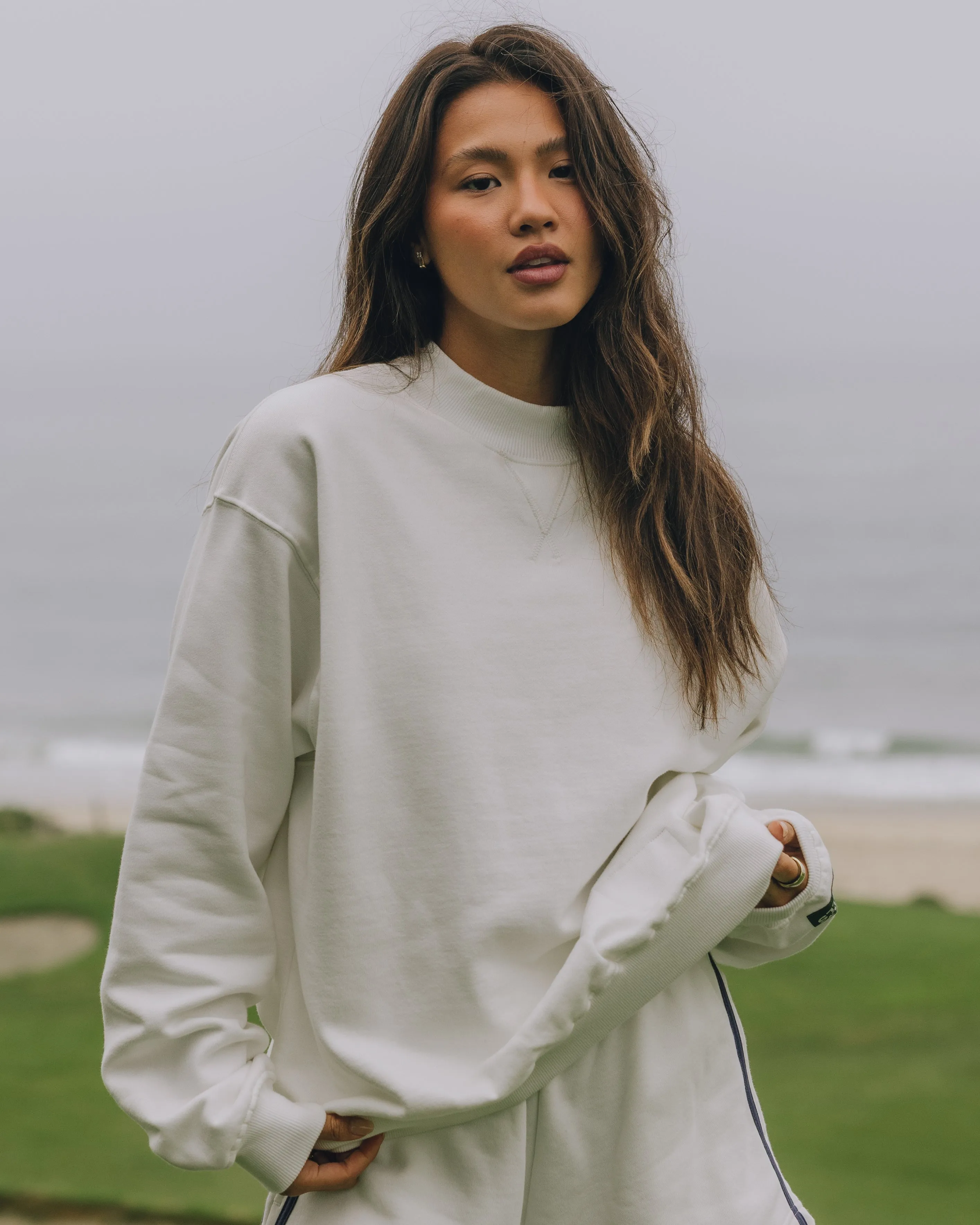 Fleece Vintage Crew - White sold by Daily Drills