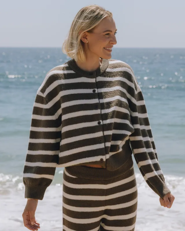 Button Up Sweater - Mocha + White Stripe sold by Daily Drills